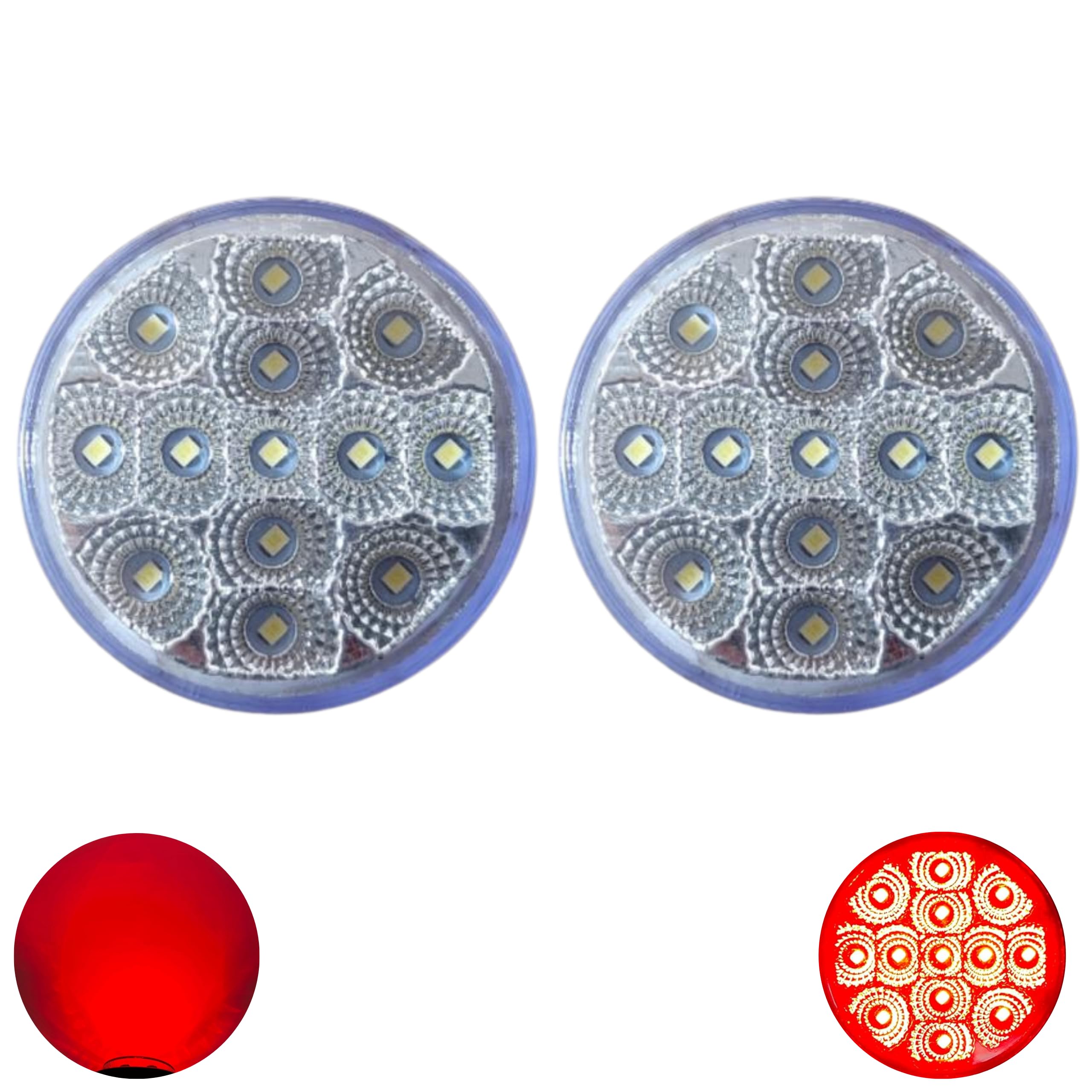 2.5" Round Red/Amber Led Clearance Side Marker Lights 13 LED Diodes Clear Lens ID Truck Utility Trailer RV UTE UTV Tractor Flush Mount Sleeper Waterproof 12V Sealed