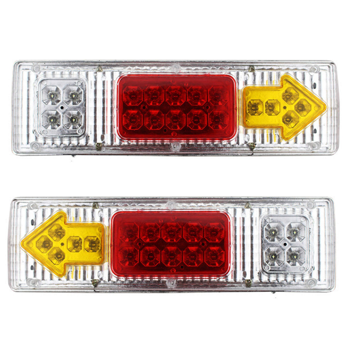 19 LED Red Amber White [CLEAR LENS] Integrated Trailer Tail Lights Bar 12V Turn Signal Running Lamp for Trailer UTV UTE RV ATV Box Truck Left and Right (2 Pack)