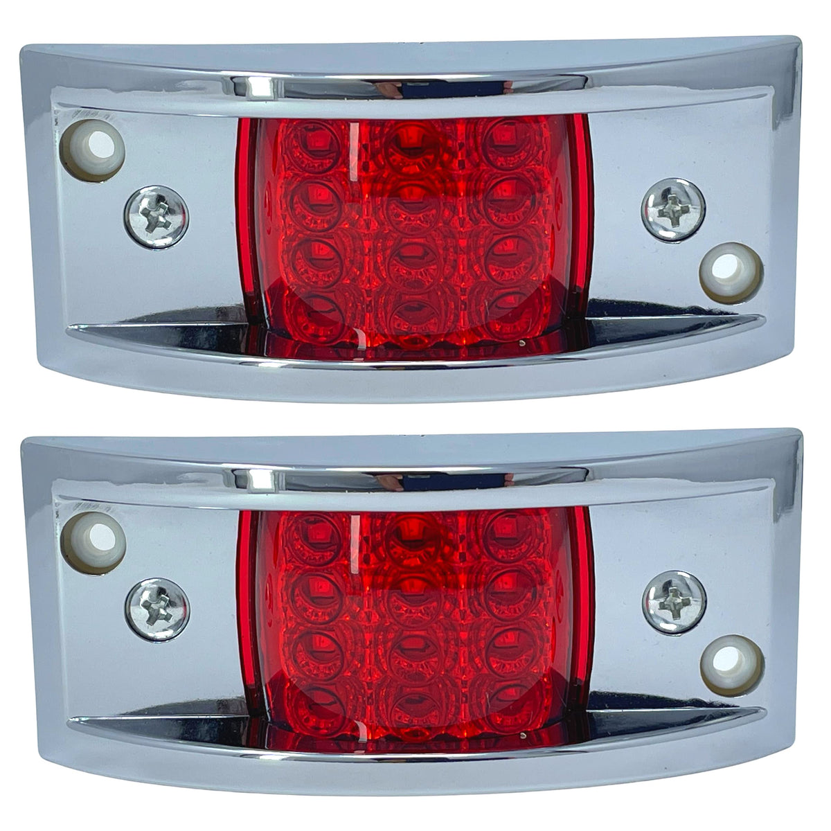 Amber/Red Rectangular 4-4/5" Armored-Style Clearance Side Marker Light Chrome 12LED, Rectangle Led Trailer Clearance Lights, Surface Mount Led Lights