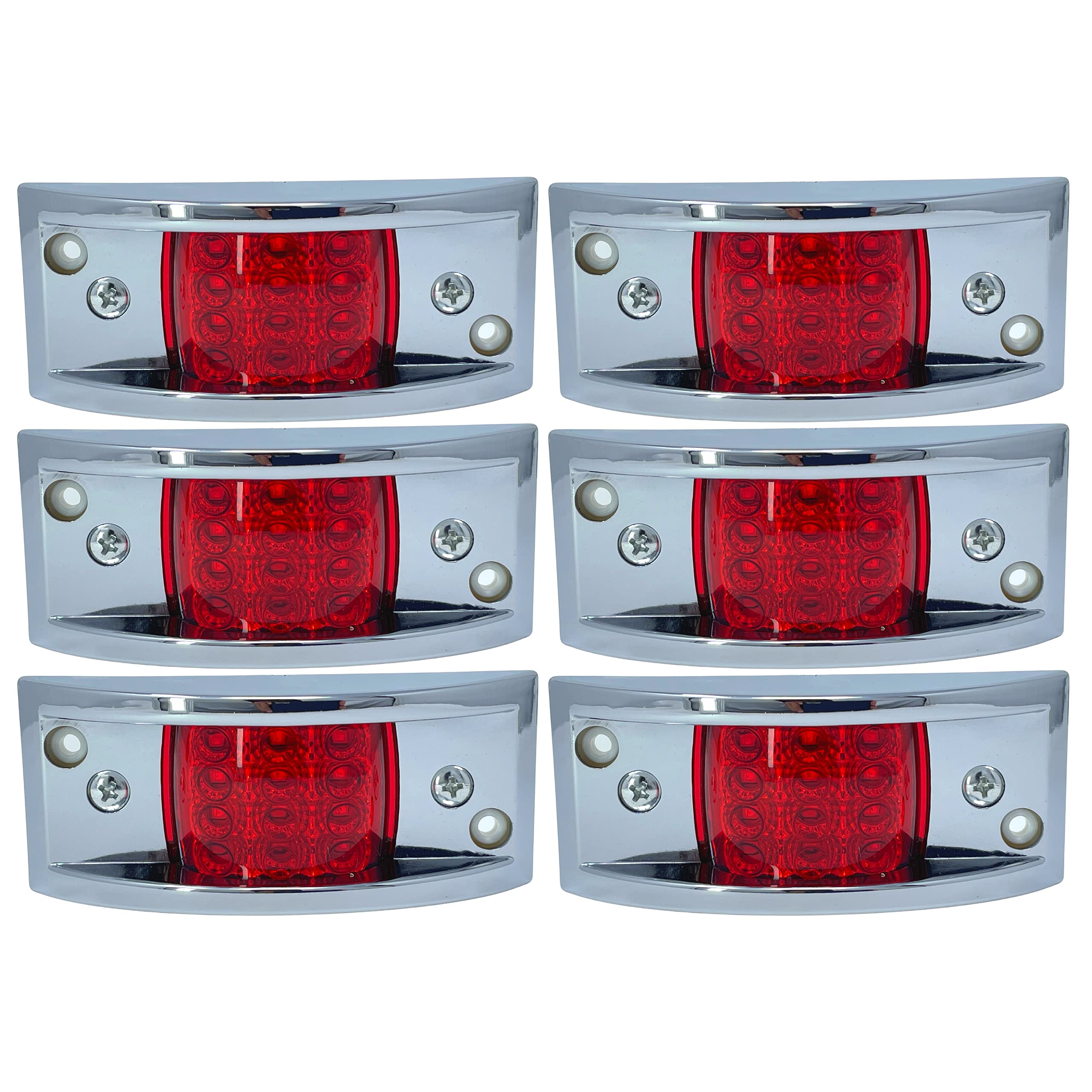 Red Rectangular 4-4/5" Armored-Style Clearance Side Marker Light Chrome 12LED, Rectangle Led Trailer Clearance Lights, Surface Mount Led Lights