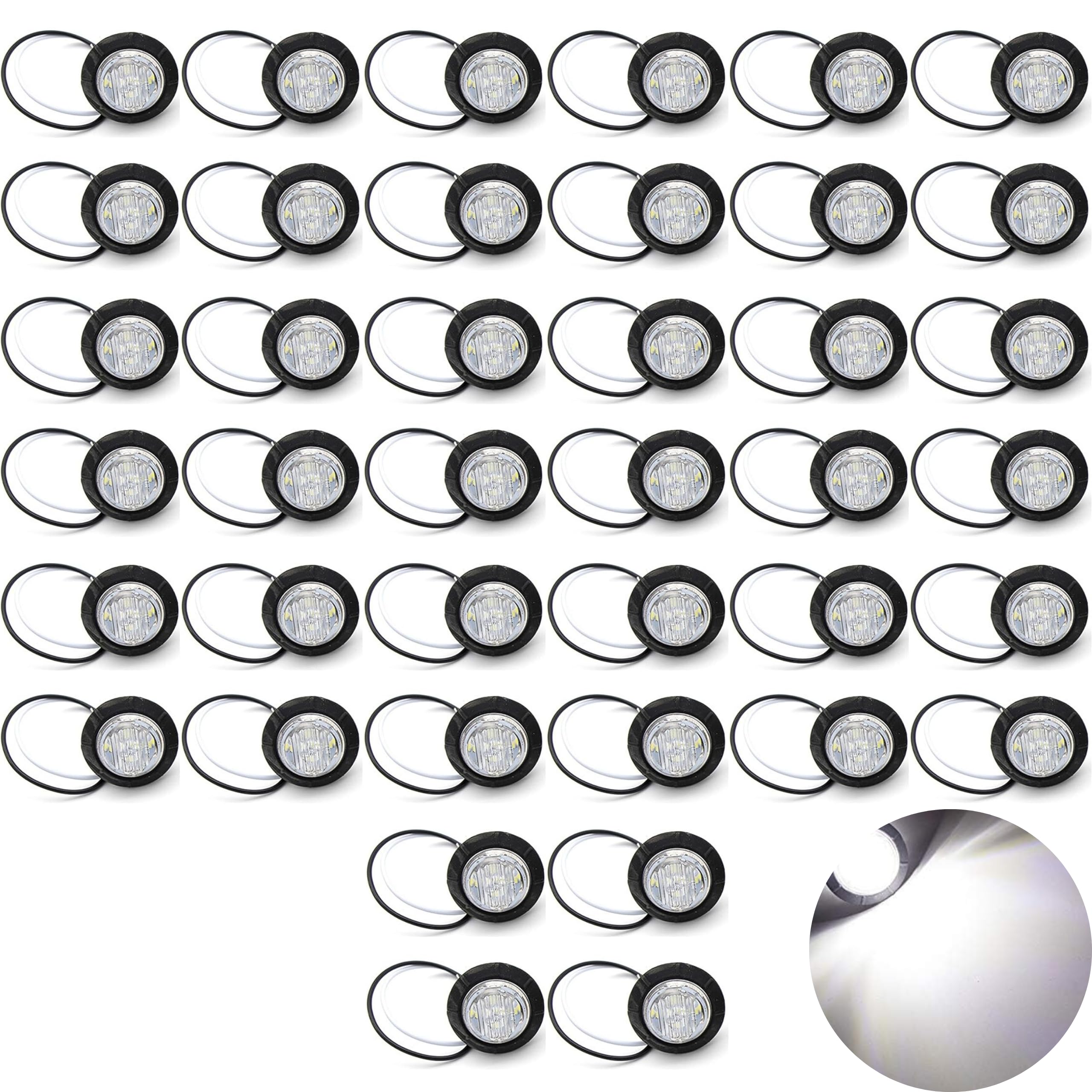 3/4" Round 3-Led White/Red/Amber Marker lights 2 wire Clearance Lights Black Rubber Grommet Mount Replacement for Jeep Spider Fender Marker Lights Sealed