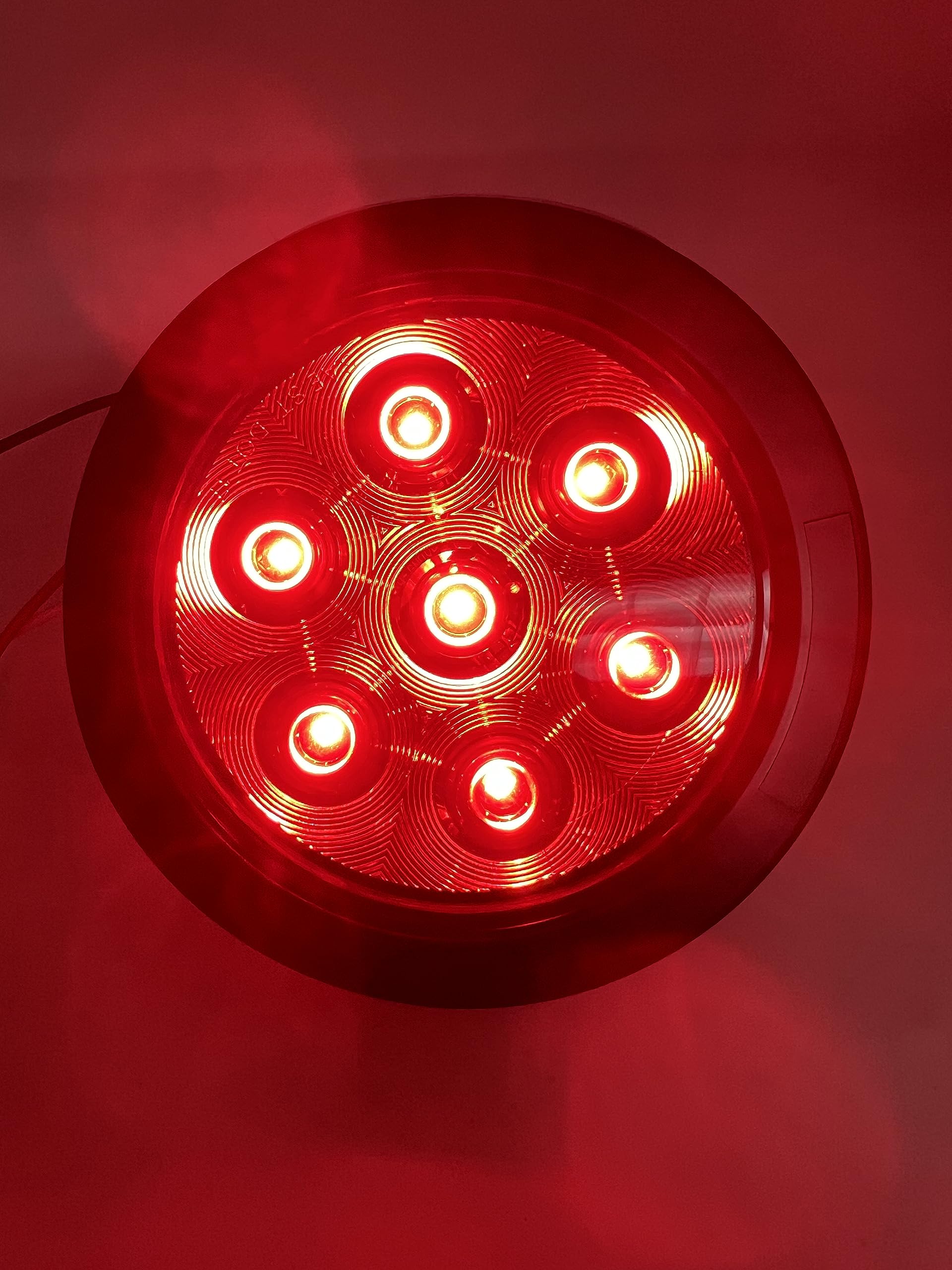 4" Inch Round 7 LED Red/White Trailer Tail Lights Kit Round Led Stop Turn Tail Back-up Reverse Fog Lights Reflective Lens Grommet 3-Prong Wire Pigtails for Truck Trailer RV 12V