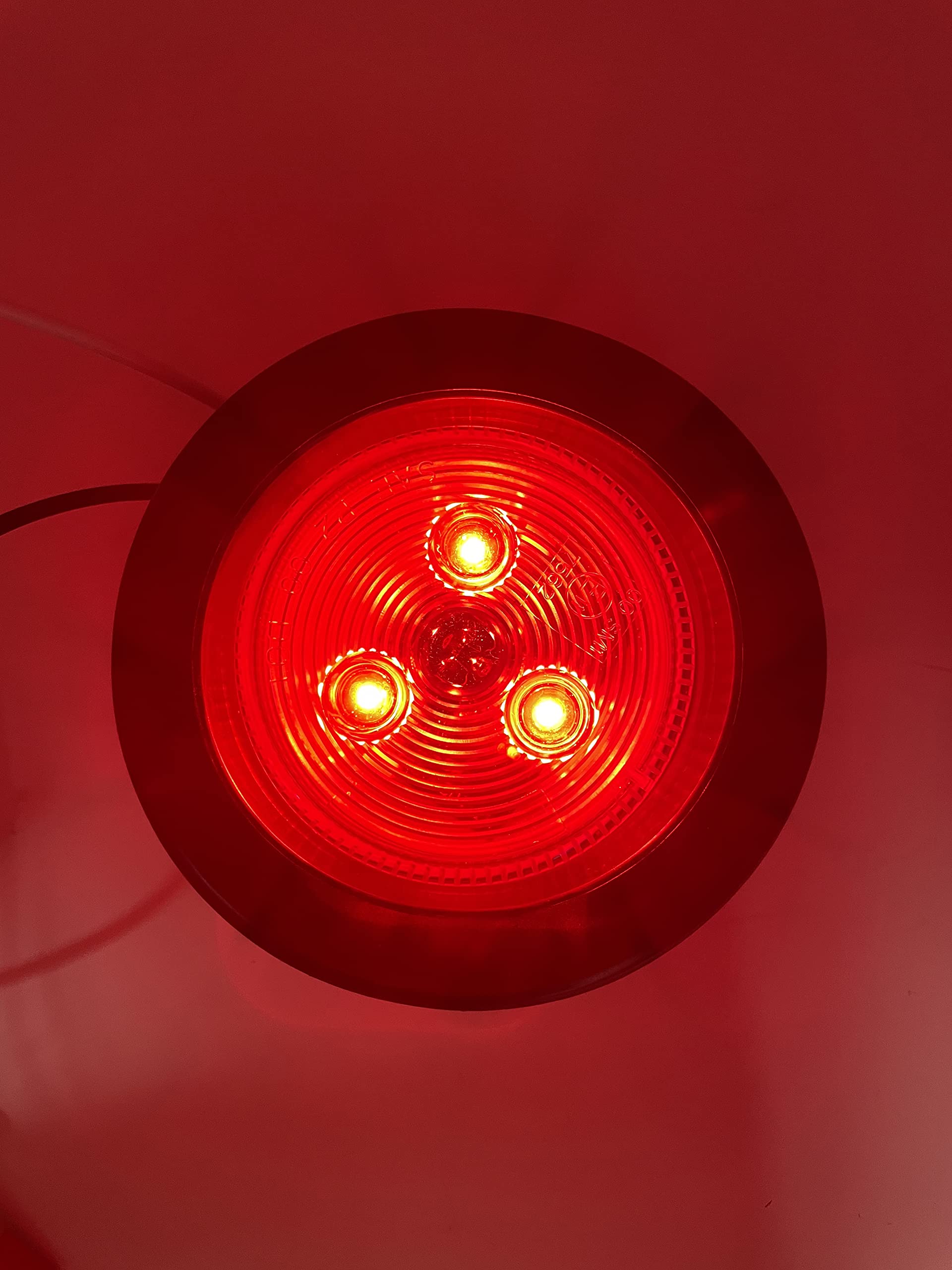 2.5" Red/Amber 3 LED Round Side Marker Clearance Lights Grommet Flush Mount, Sealed Truck Trailer with Reflex Lens, IP67 Waterproof- Super Bright DOT SAE P2 FMVSS 180