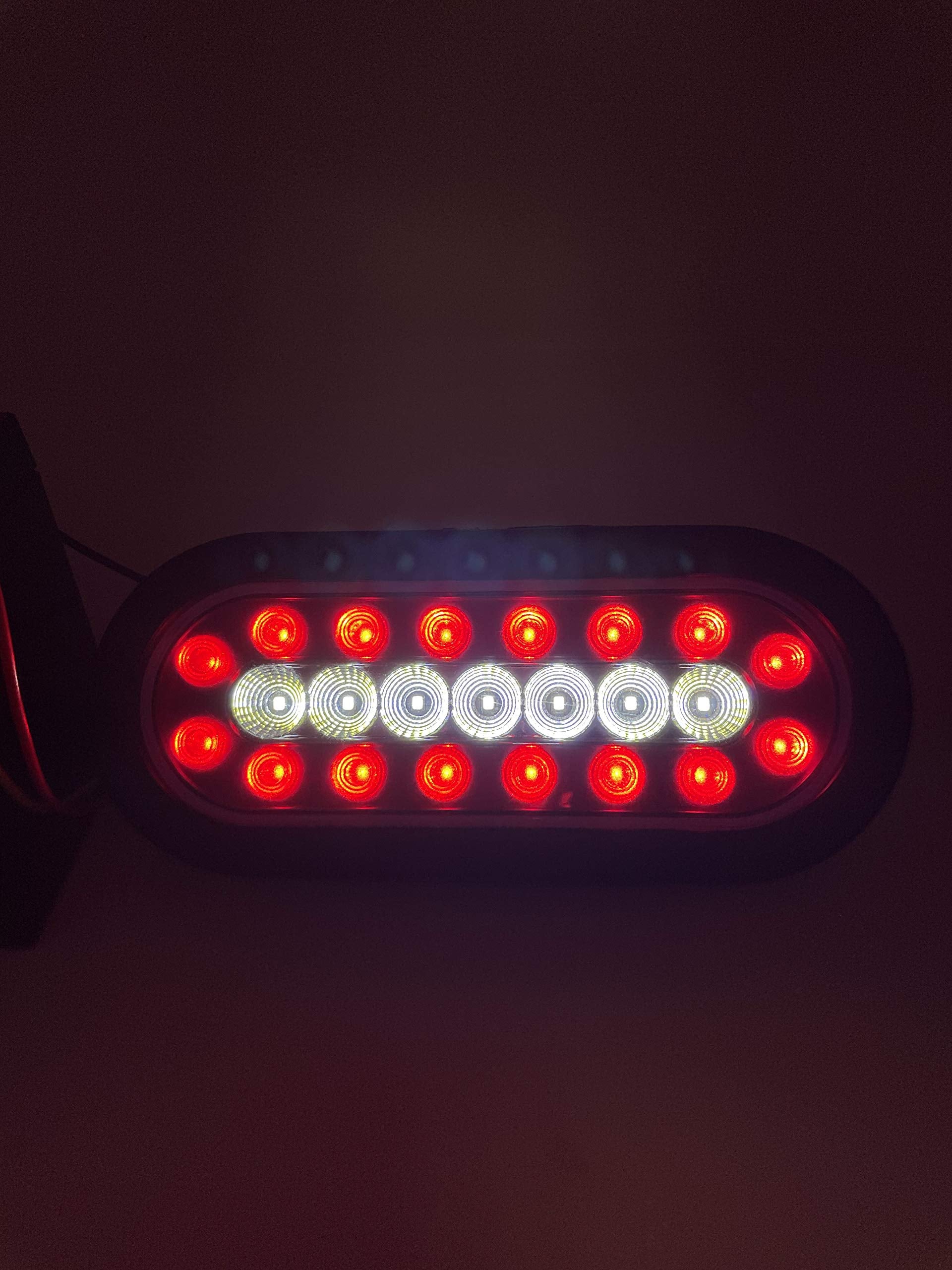 2Pcs 6.3 inch inch Oval Truck Trailer 23 LED Tail Stop Brake Lights Taillights Running Red White Backup Reverse Lights,Sealed Lights w reflectors Flush Mount Rubber Grommet