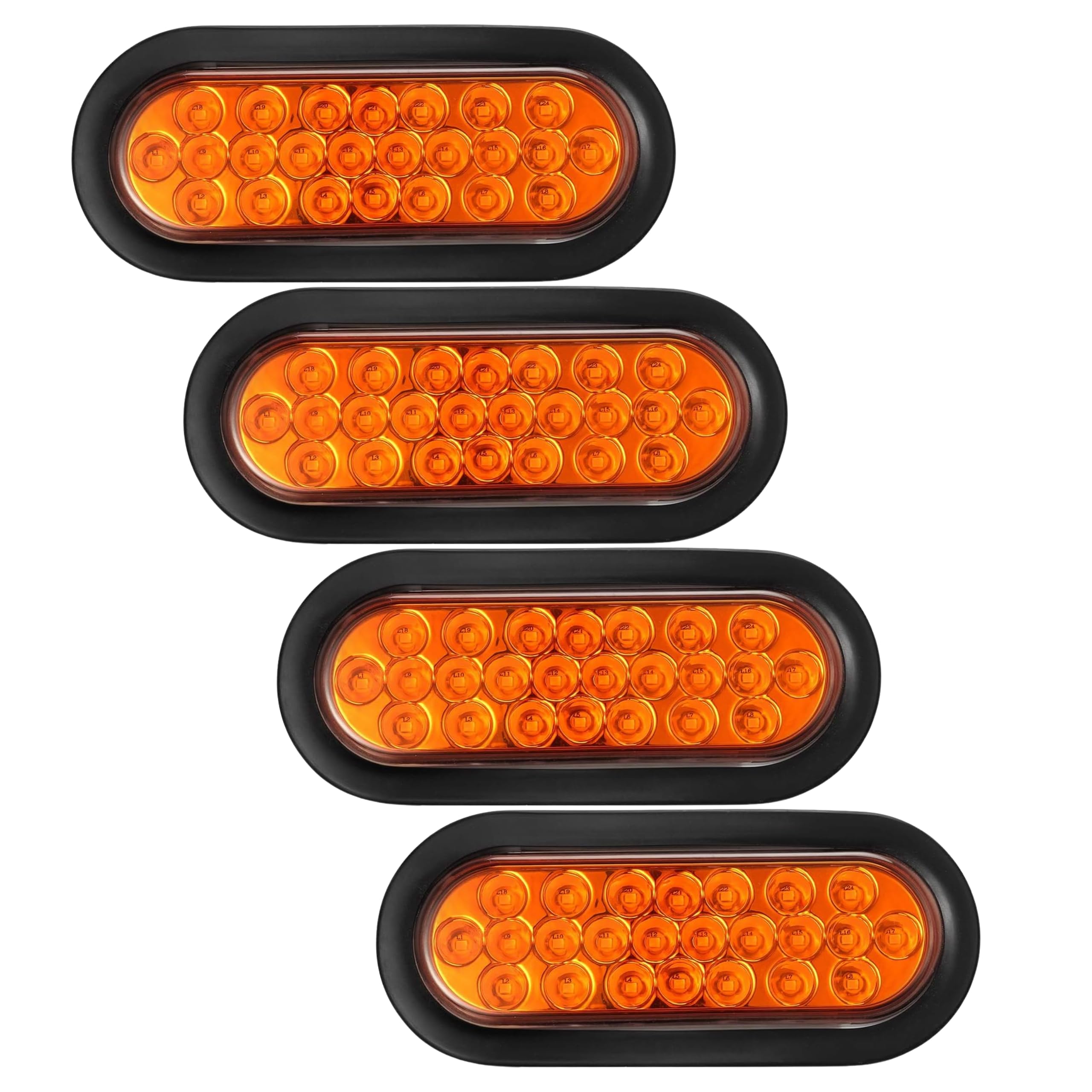 6" Inch Amber Oval 24 LED Mid Turn Tail Signal Truck Light w Rubber Grommet+3 wire Pigtail Trailer Plug - DOT/SAE Approved and Marked, Waterproof, Super Bright!
