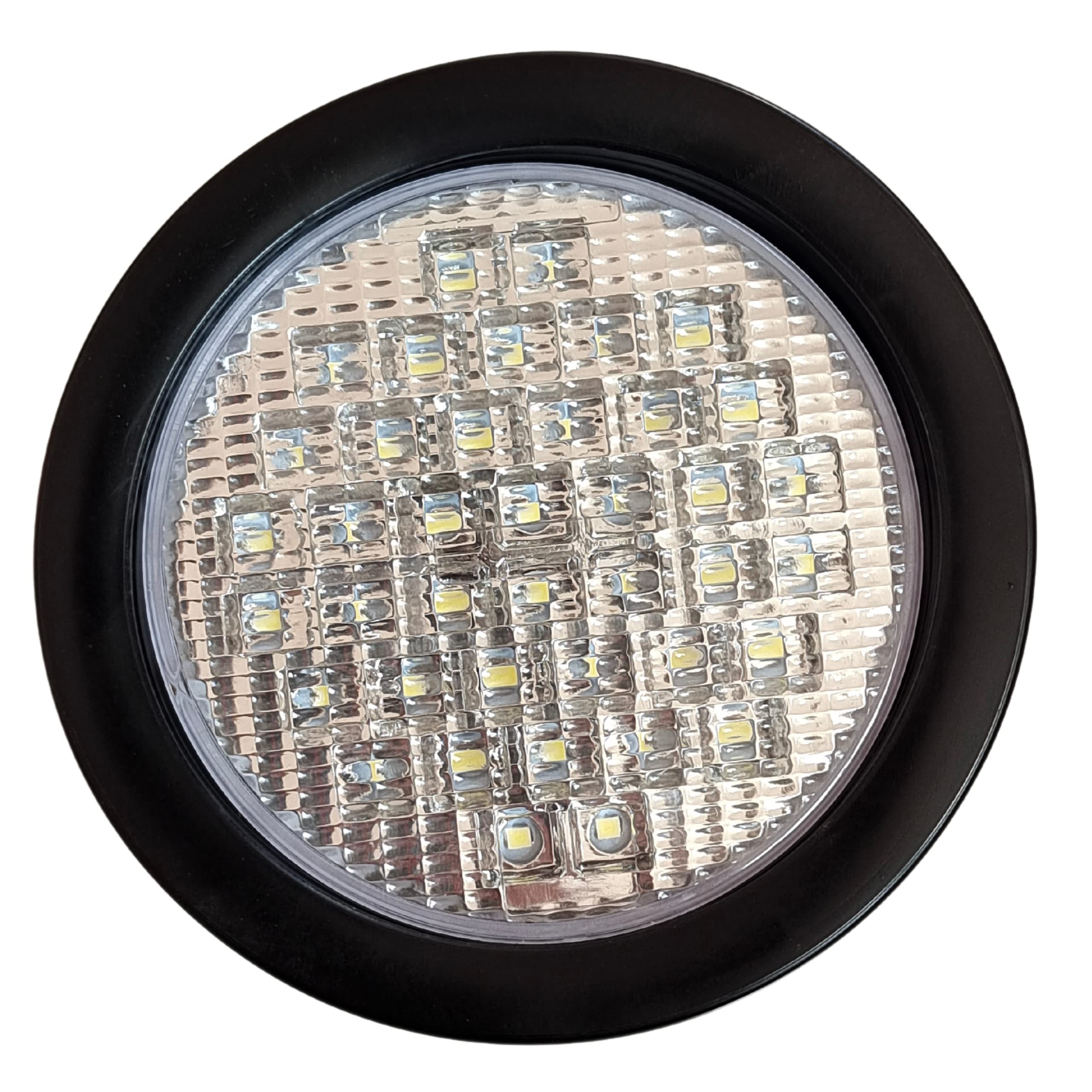 4" Inch Round 40 LED Diodes Stop Turn Tail Reverse Backup Signal Sealed Lights Red/White/Amber Assembly Rubber Mount for Trucks Trailers RV Boat Waterproof