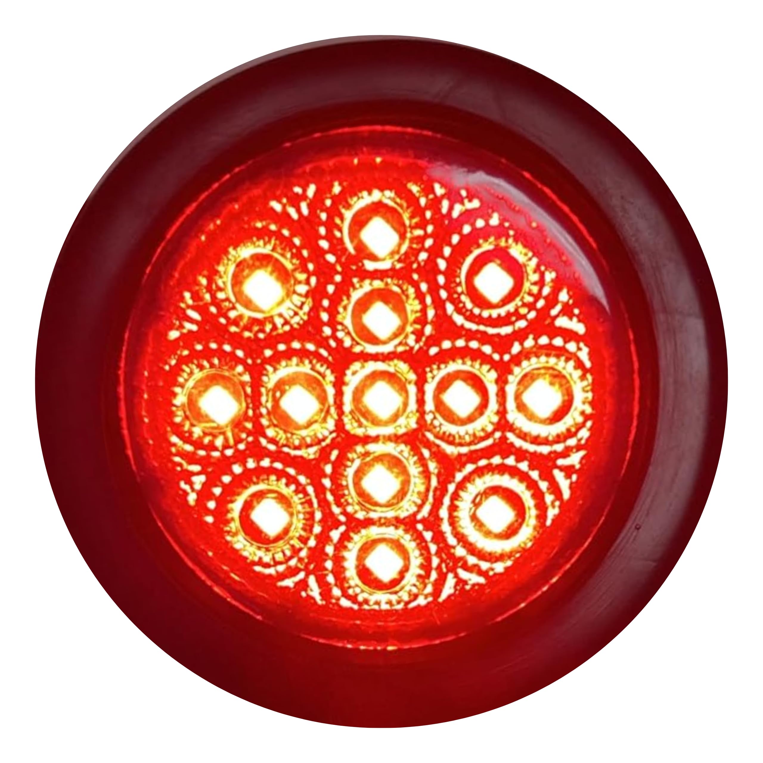 2" Round Amber/Red 13 LED Light Side Marker Clearance Reflector Lens Rubber Grommet + Removable 2 Wire Pigtail Plug IP67 Waterproof Trailers RV's Trucks Off Road Dump Truck 12V
