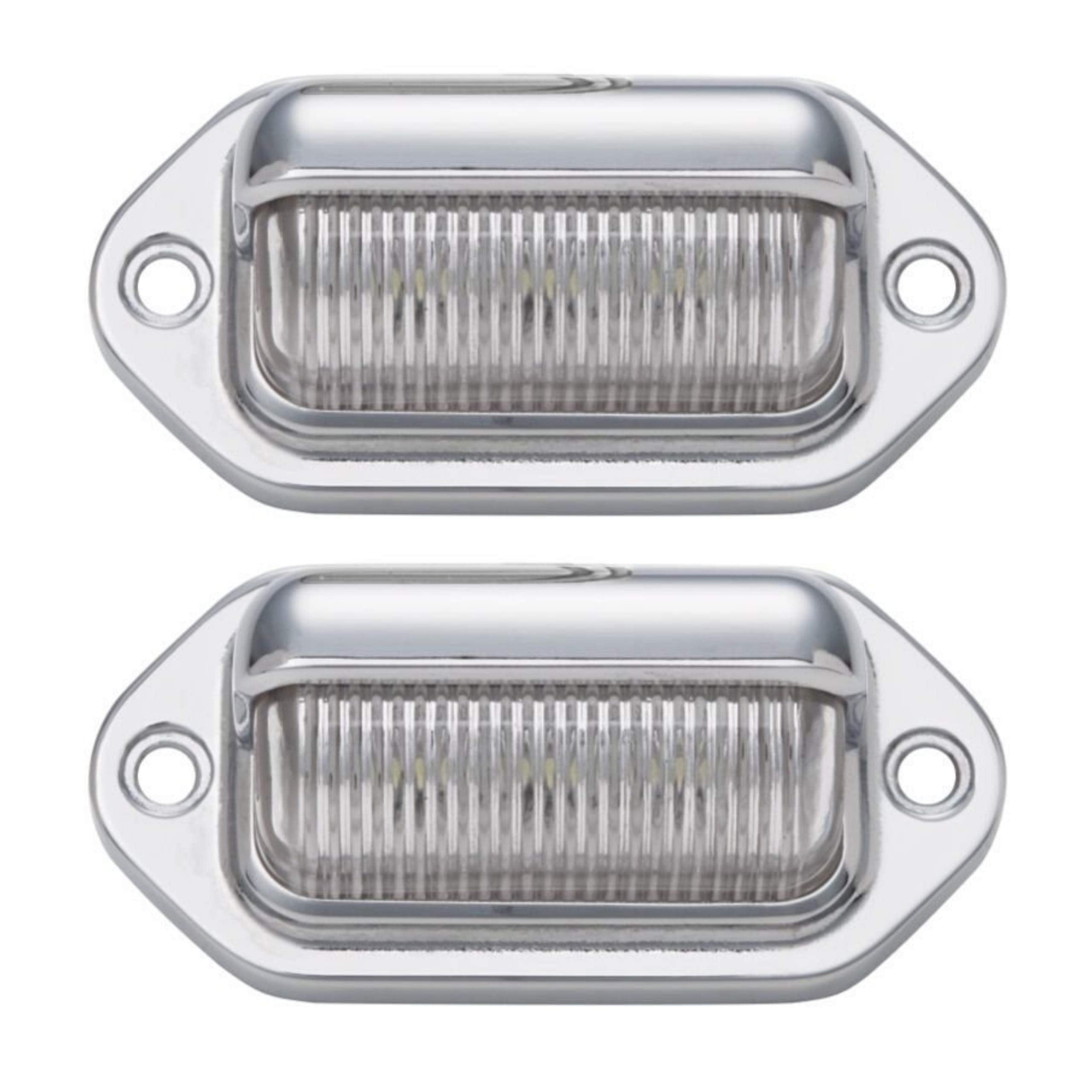 2pc Trailer 6 LED License Plate Lights [DOT FMVSS 108] [SAE L] [Chrome/Black] [Surface Mount] [Waterproof] [12V DC] Courtesy Step License Plate Tag Light for UTV ATV Trailer Truck RV Boat [2.6"x1.3"]