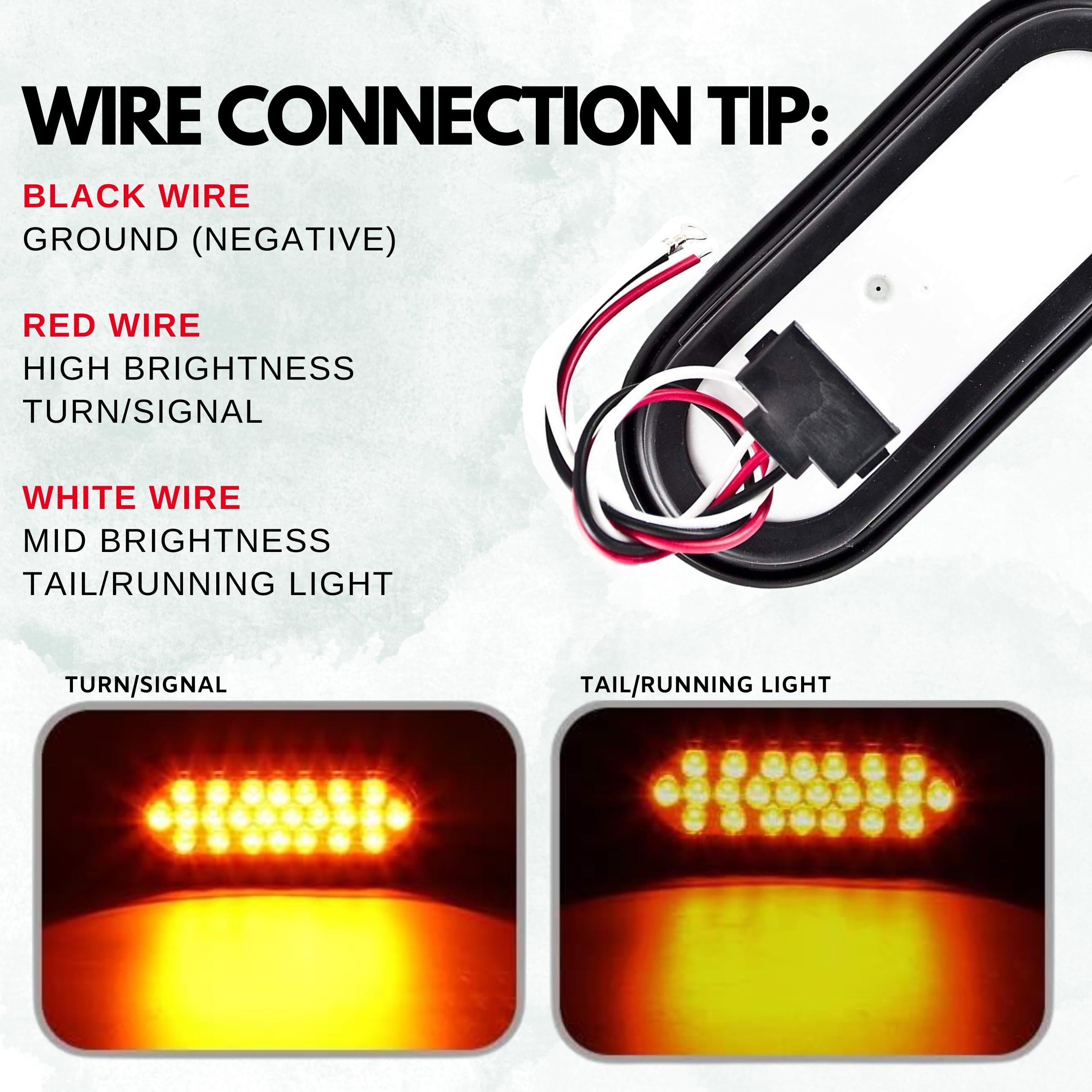 6" Inch Amber Oval 24 LED Mid Turn Tail Signal Truck Light w Rubber Grommet+3 wire Pigtail Trailer Plug - DOT/SAE Approved and Marked, Waterproof, Super Bright!