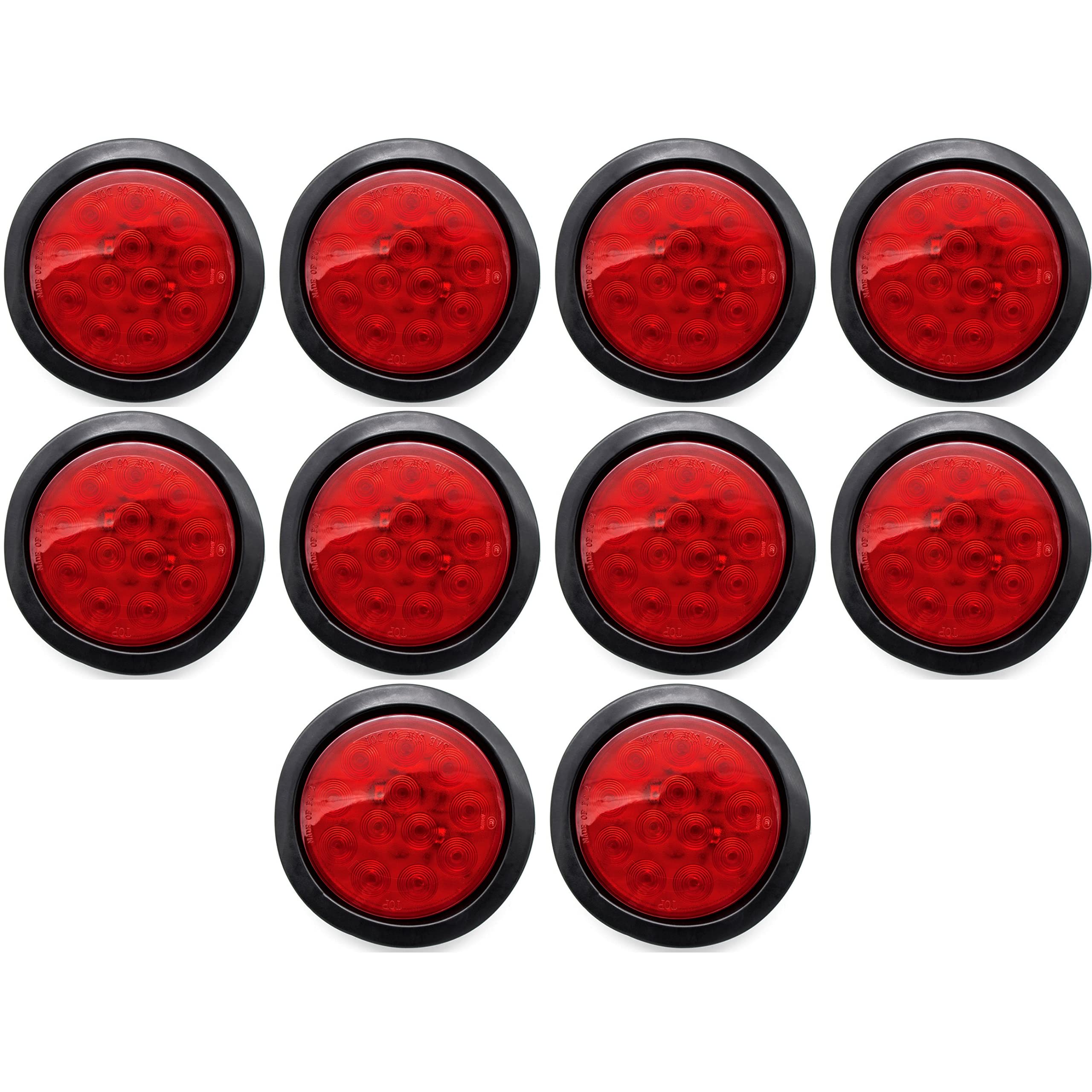 4" Inch White Red Amber 12 LED Round Stop/Turn/Tail/Reverse/Backup/Mid Turn/Signal Trailer Light Kit with 3 wire Pigtail Plug & Grommet