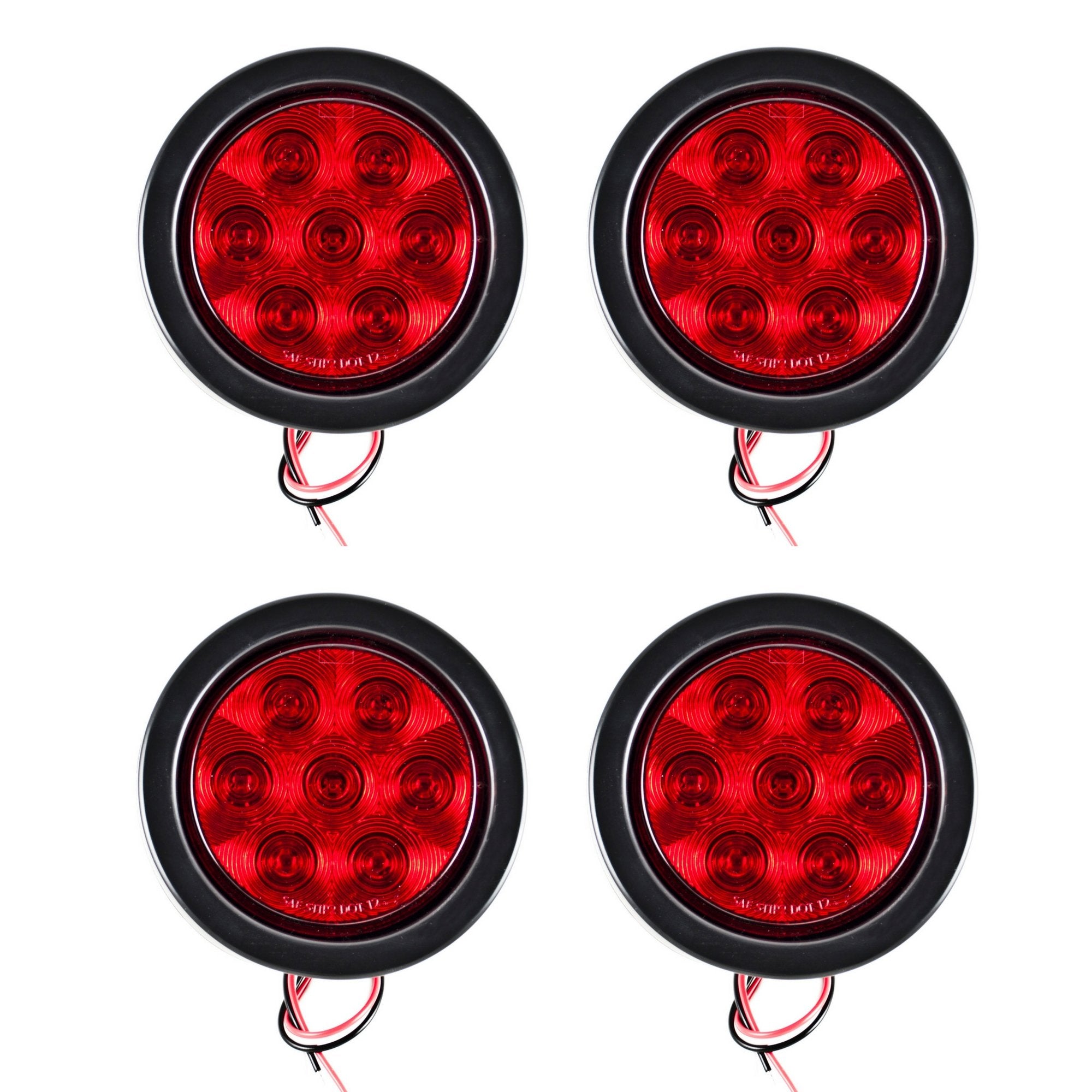 4" Inch Round 7 LED Red/White Trailer Tail Lights Kit Round Led Stop Turn Tail Back-up Reverse Fog Lights Reflective Lens Grommet 3-Prong Wire Pigtails for Truck Trailer RV 12V