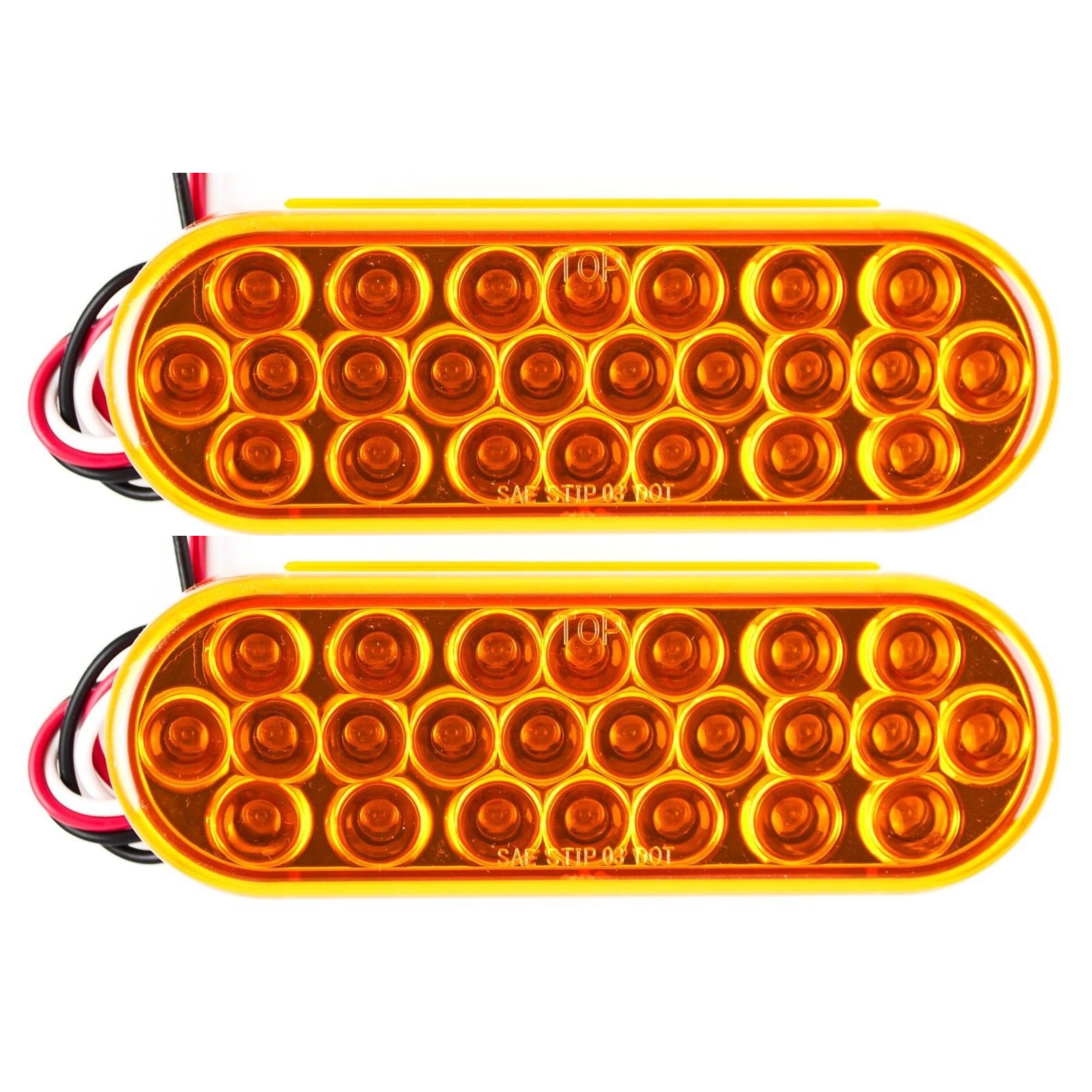 Amber 6" Oval 24 LED Trailer Signal Mid Turn Stop Turn Tail Mid Ship Indicator Light DOT/SAE Certified IP67 Waterproof Headache Rack Backrack Truck Camper RV Flatbed 12V Bright