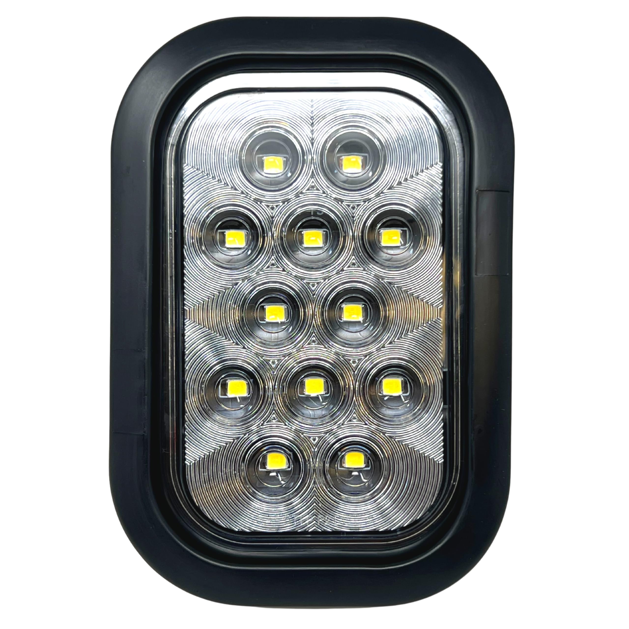 5x3 Red/White Rectangle Light 12 LED Stop/Turn/Tail Backup/Reverse Tow Truck Semi Trailer CM Flatbed Reading Postal Hitch Mounted RV Bus Grommet 3 Wire Pigtail Plug Kit 12V IP67