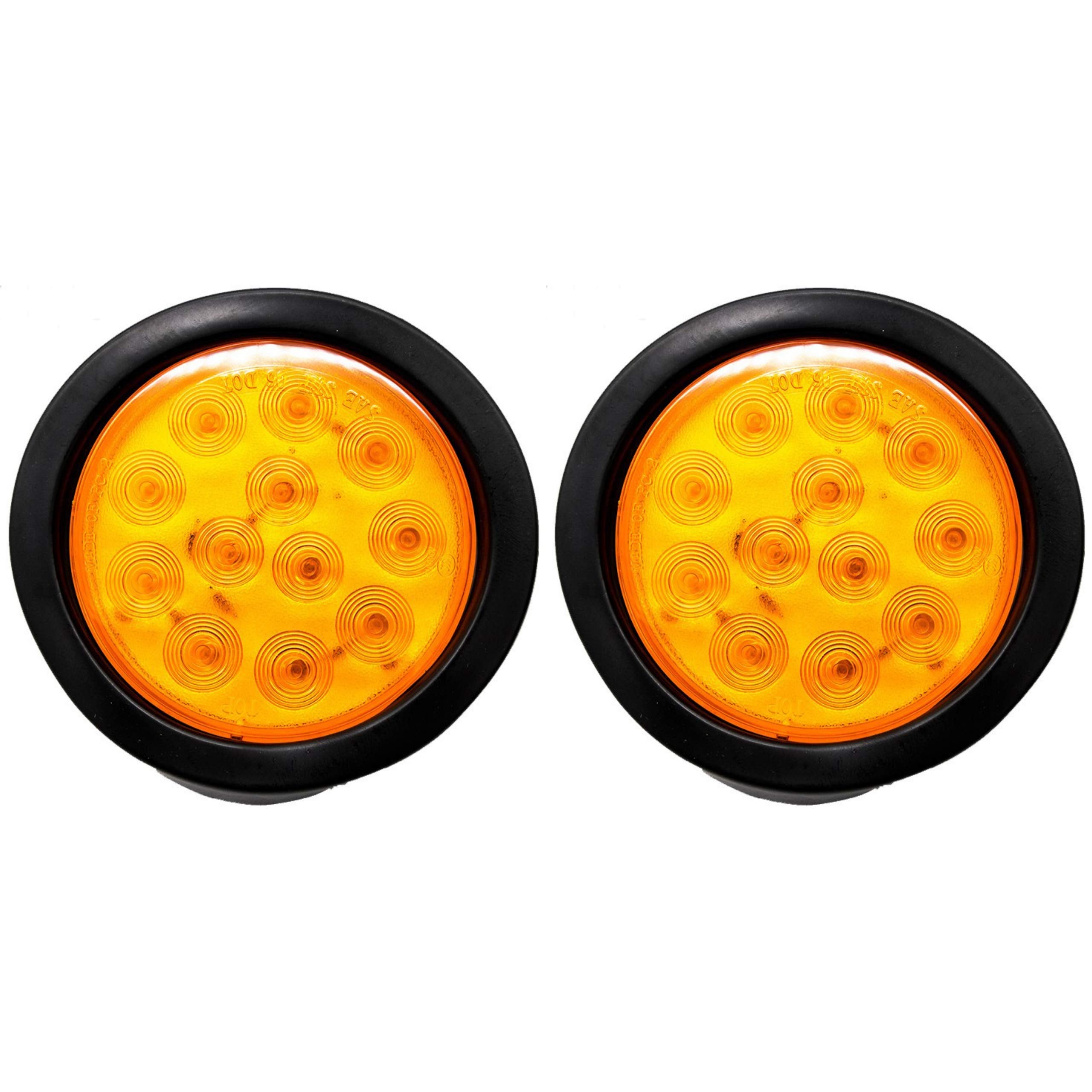 4" Inch White Red Amber 12 LED Round Stop/Turn/Tail/Reverse/Backup/Mid Turn/Signal Trailer Light Kit with 3 wire Pigtail Plug & Grommet