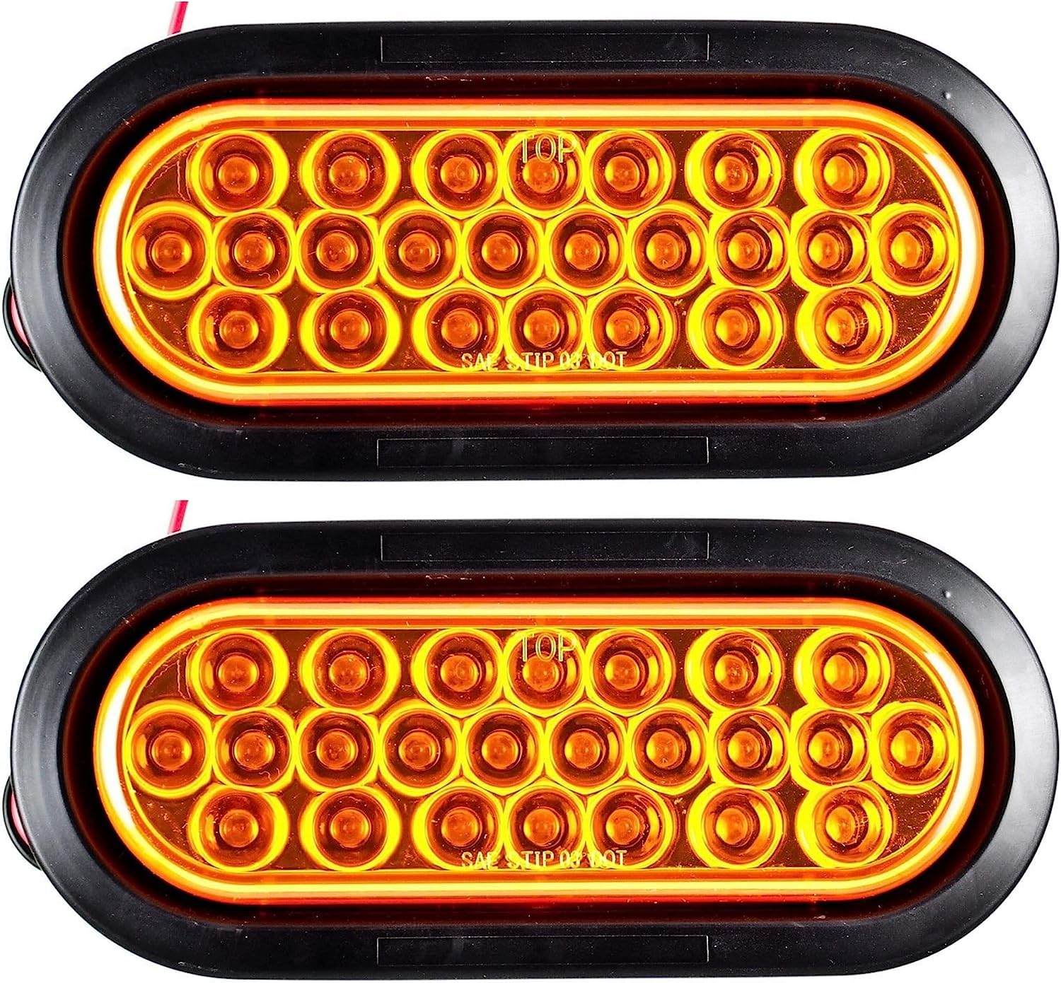 [Red/White/Amber 6" Oval 24 LED Trailer Tail Light Kit [DOT Certified] [with Grommets & Plugs] [IP67 Waterproof] Stop Brake Turn Reverse Back Up Headache Rack Backrack Flatbed RV