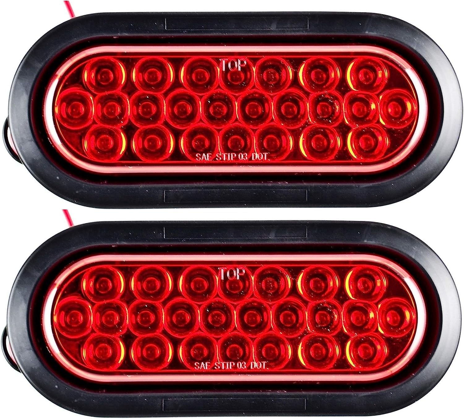 [Red/White/Amber 6" Oval 24 LED Trailer Tail Light Kit [DOT Certified] [with Grommets & Plugs] [IP67 Waterproof] Stop Brake Turn Reverse Back Up Headache Rack Backrack Flatbed RV