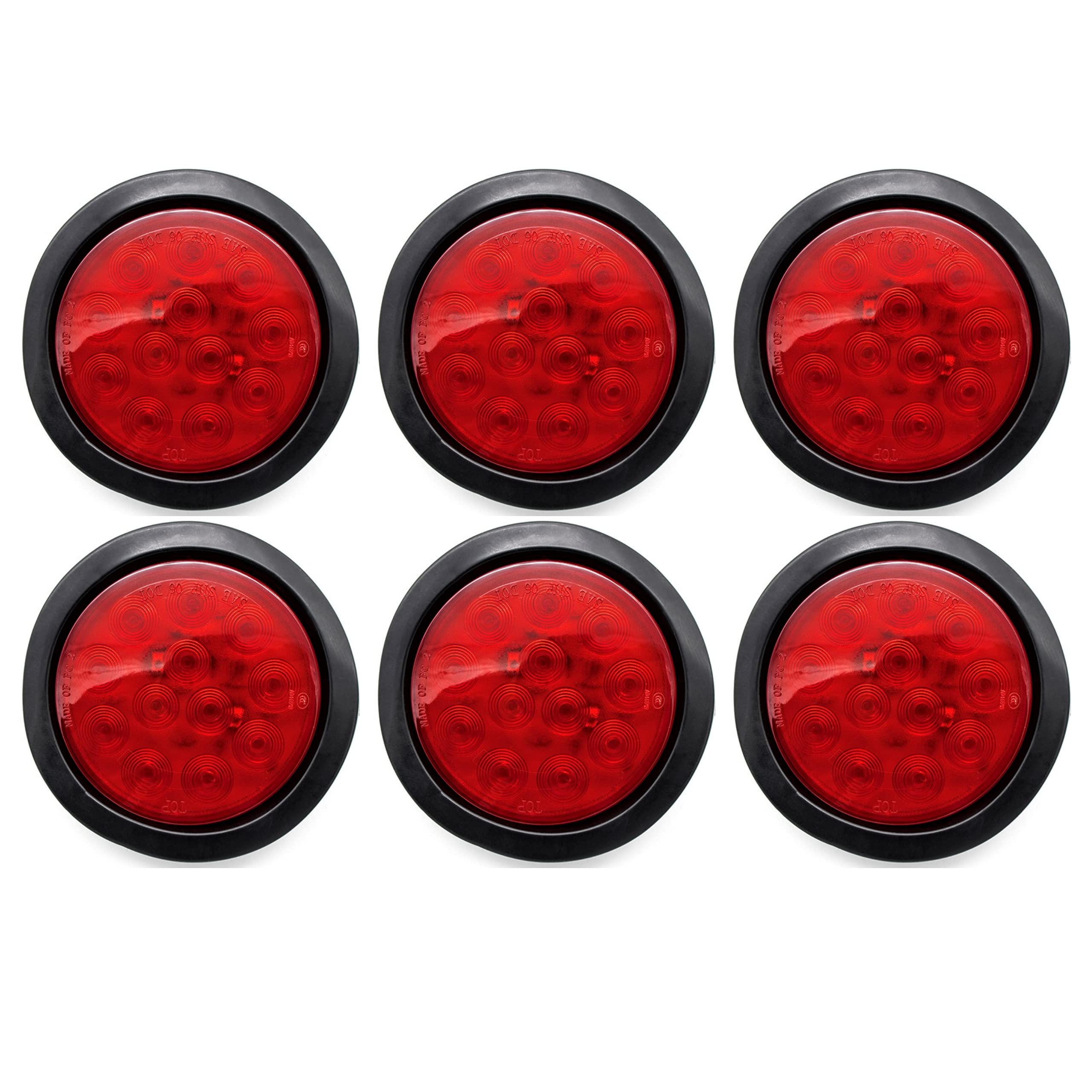 4" Inch White Red Amber 12 LED Round Stop/Turn/Tail/Reverse/Backup/Mid Turn/Signal Trailer Light Kit with 3 wire Pigtail Plug & Grommet
