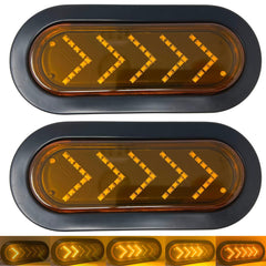 6 Inch Amber 45 LED Sequential Arrow Pointing Turn Trailer Tail Light Oval Semi Truck Park Signal Lights [IP67] RV DOT Certified Taillight Grommet + Plugs Kit [2 Pack]
