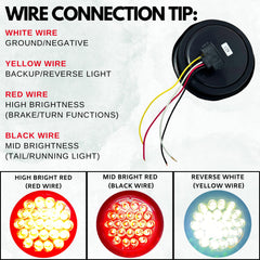 All Star Truck 2Pcs 4 Inch Round Red Stop Turn Tail Lights & White Backup Lights Kit 24 Diodes w/Rubber Grommets & 3-Prong Wire Pigtails, Dual Function Round Led Truck Trailer Tail & Reverse Lights