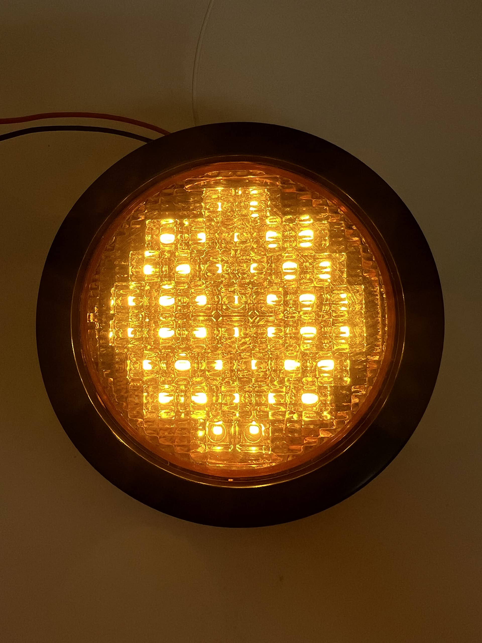 4" Inch Round 40 LED Diodes Stop Turn Tail Reverse Backup Signal Sealed Lights Red/White/Amber Assembly Rubber Mount for Trucks Trailers RV Boat Waterproof