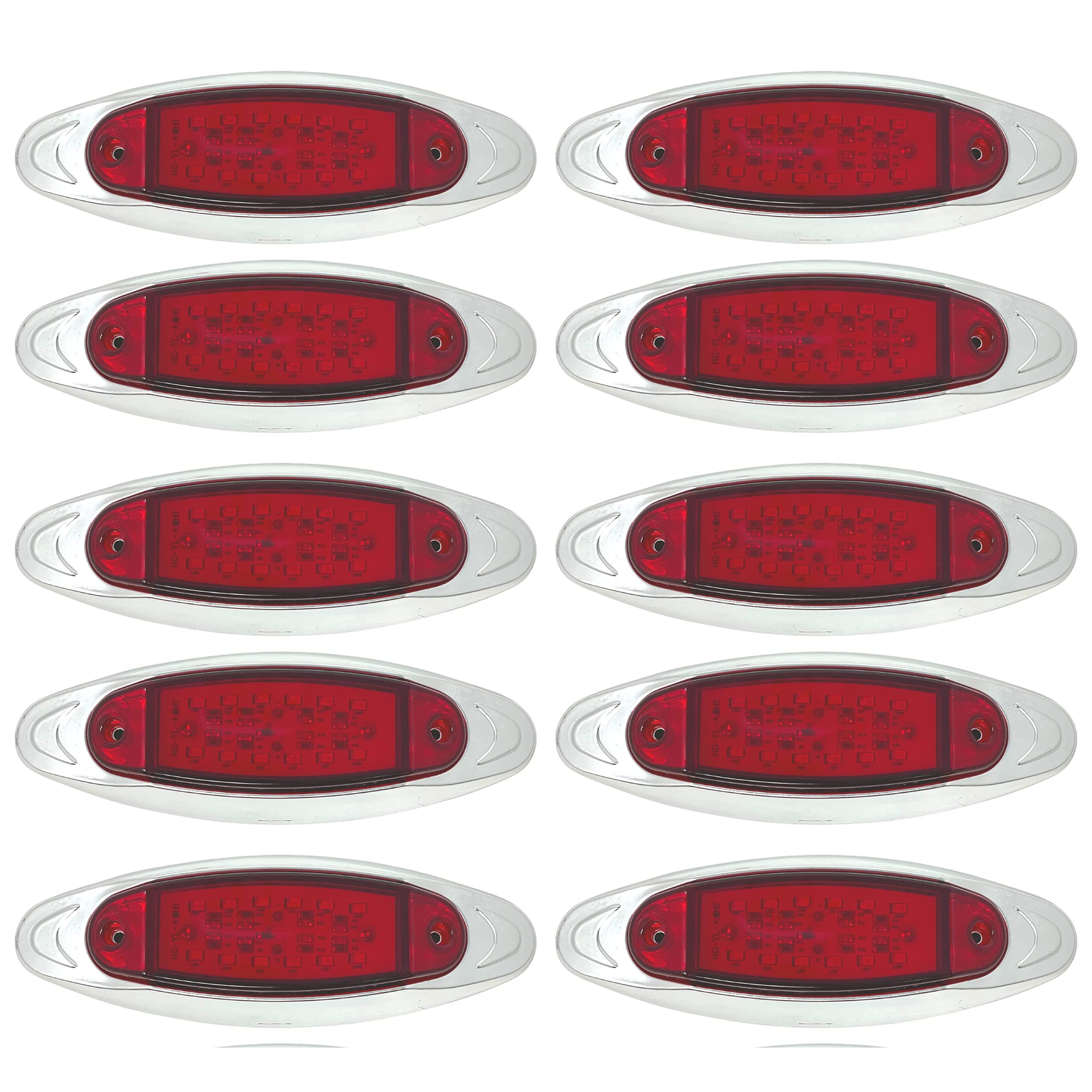 [12-LED RED/AMBER] [6.7" x 2.2"] Side Marker Red Light with Chrome Bezel, Universal LED Clearance Markers for Truck Trailer Boat ATV Marine Marker lights 12V High Brightness Side Marker Lights