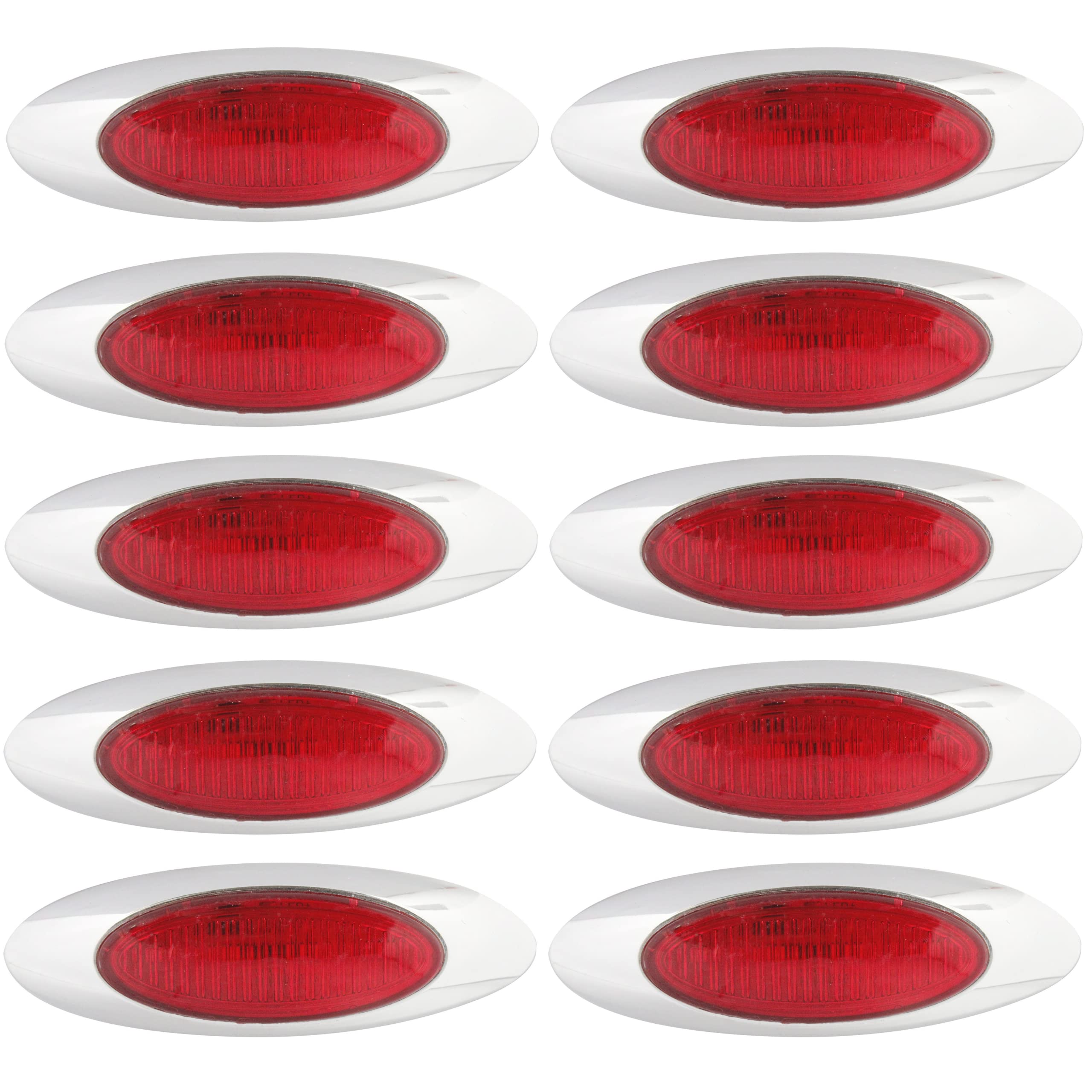 10Pcs 6-5/8" Red/Amber Led Side Marker Lights 6LED Chrome Surface Mount with Bullet Plugs Waterproof Peterbilt Kenworth Freightliner Led Cab Panel Marker Lights Lites Sealed 12V