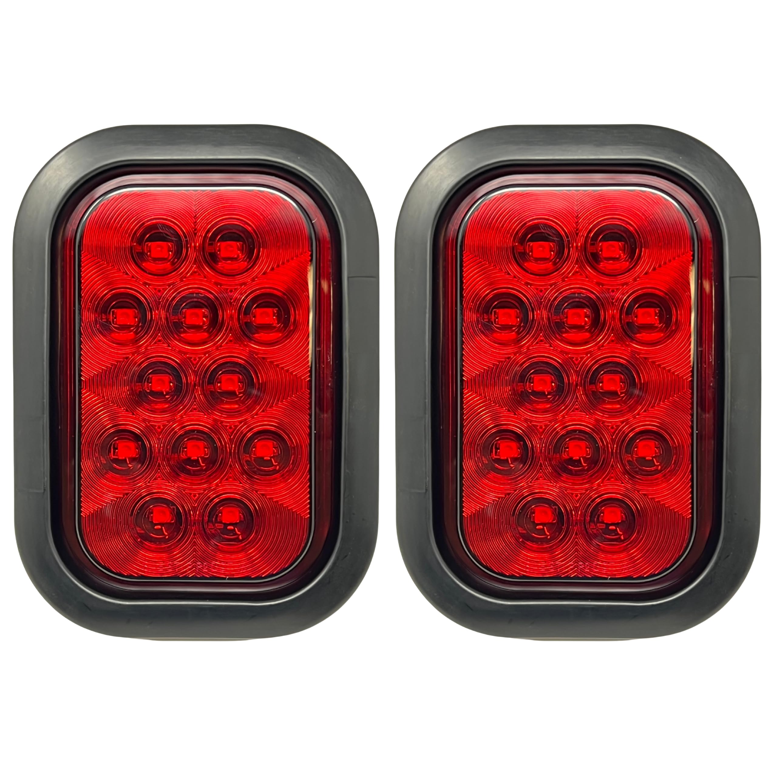 5x3 Red/White/Amber Rectangle 12 LED Stop/Turn/Tail Backup/Reverse/Signal Light Tow Truck Semi Trailer CM Flatbed Reading Postal Hitch RV Bus Grommet 3 Wire Pigtail Plug Kit