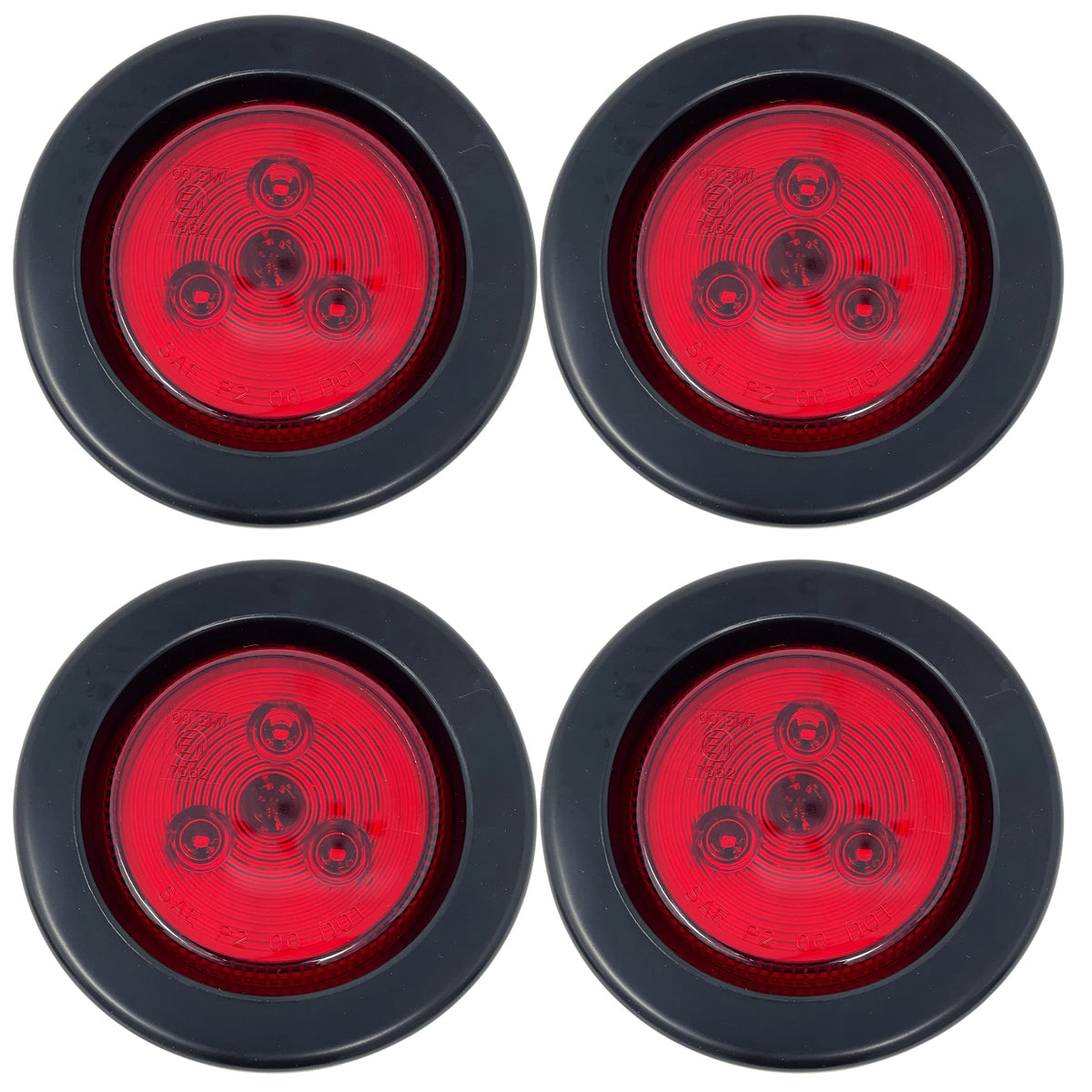 2.5" Red/Amber 3 LED Round Side Marker Clearance Lights Grommet Flush Mount, Sealed Truck Trailer with Reflex Lens, IP67 Waterproof- Super Bright DOT SAE P2 FMVSS 180