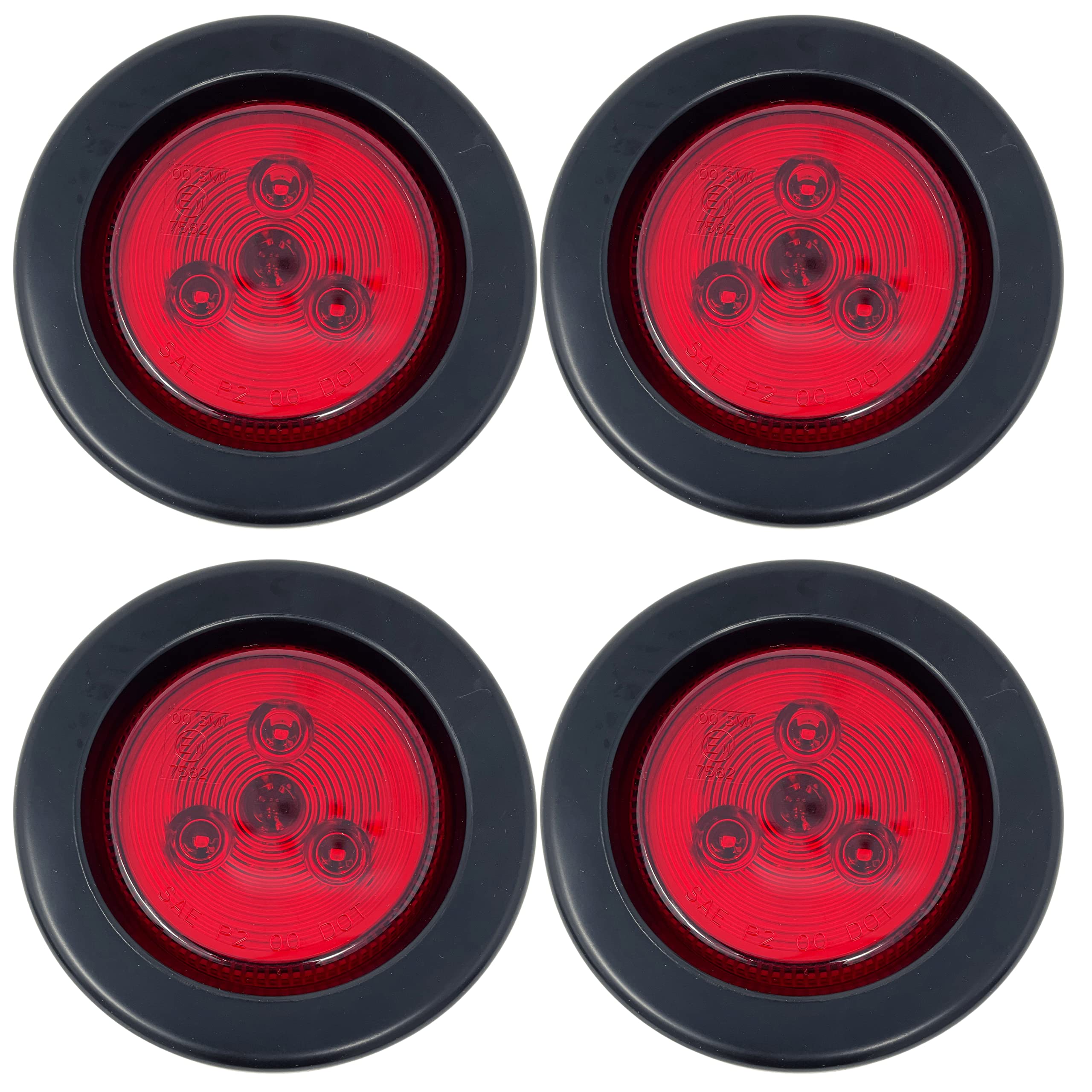 2.5" Red/Amber 3 LED Round Side Marker Clearance Lights Grommet Flush Mount, Sealed Truck Trailer with Reflex Lens, IP67 Waterproof- Super Bright DOT SAE P2 FMVSS 180