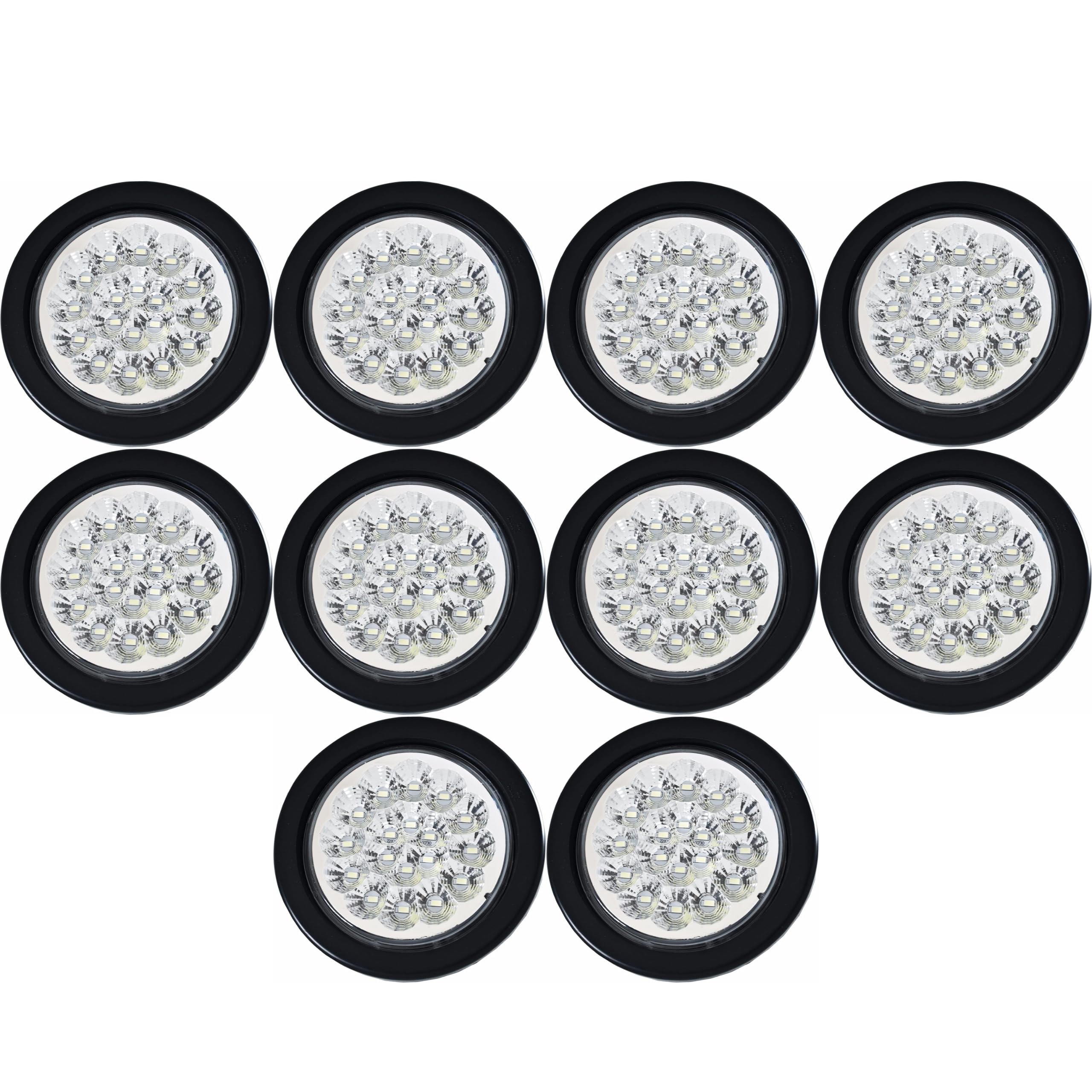 4" Round LED Trailer Tail Light 18 LED Red/White Stop Turn Tail Reverse Backup Running Lights w/Rubber Grommet Direct Wiring for Trucks Trailer RV Boat IP67 Waterproof DOT/SAE Approved 12V