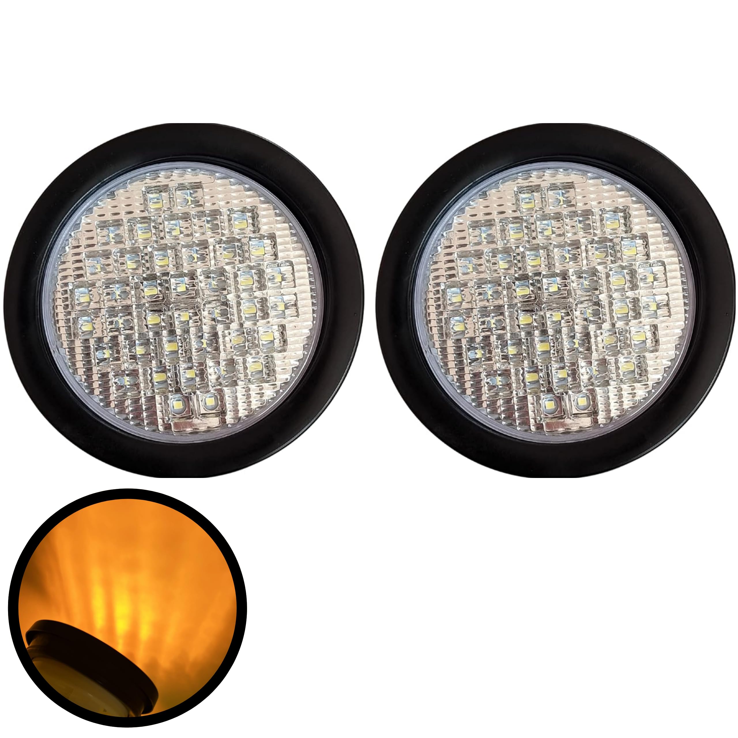 4" Inch Round 40 LED Diodes Stop Turn Tail Reverse Backup Signal Sealed Lights Red/White/Amber Assembly Rubber Mount for Trucks Trailers RV Boat Waterproof