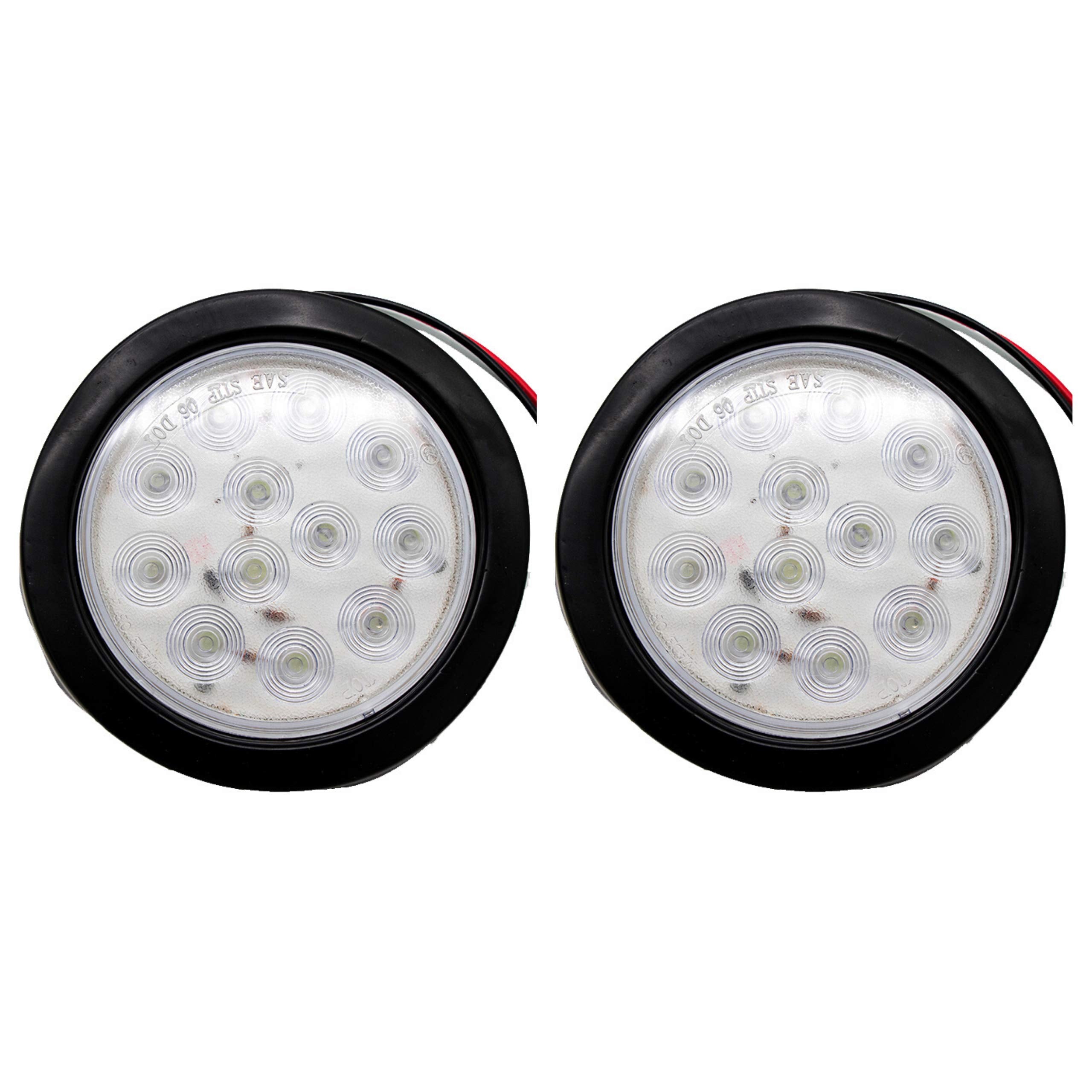 4" Inch White Red Amber 12 LED Round Stop/Turn/Tail/Reverse/Backup/Mid Turn/Signal Trailer Light Kit with 3 wire Pigtail Plug & Grommet