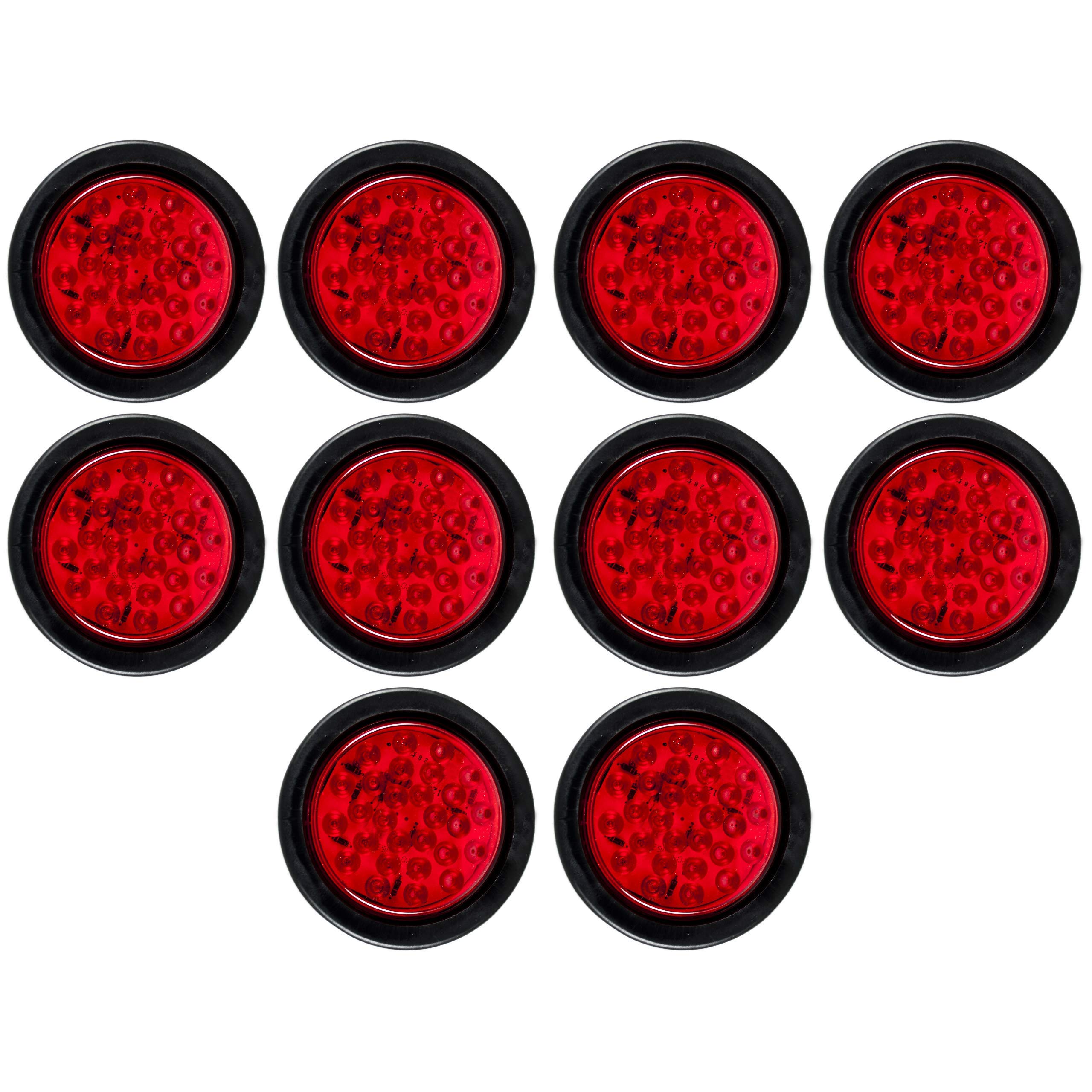 4" Inch Red/White/Amber 28 LED Round Stop/Turn/Tail Reverse/Backup Signal Brake Truck Lights Rubber Grommet & Direct Wiring Boat Trailer Dump Truck Camper RV IP67 Waterproof DOT Certified 12V