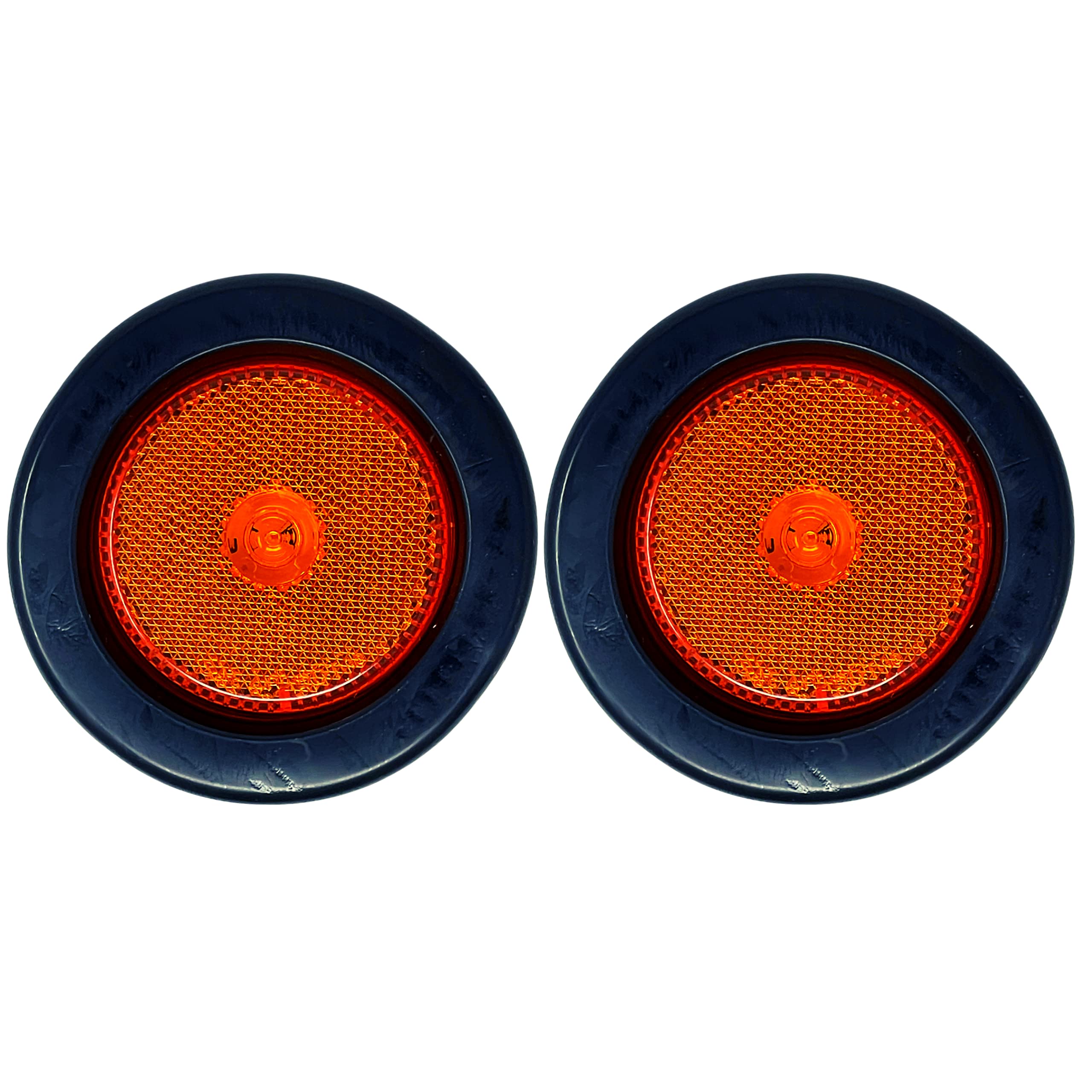 2.5" Red/Amber 4 Led Round Side Marker Clearance Lights Grommet Flush Mount, Sealed Truck Trailer with Reflex Lens, IP67 Waterproof- Super Bright DOT SAE P2 FMVSS 180