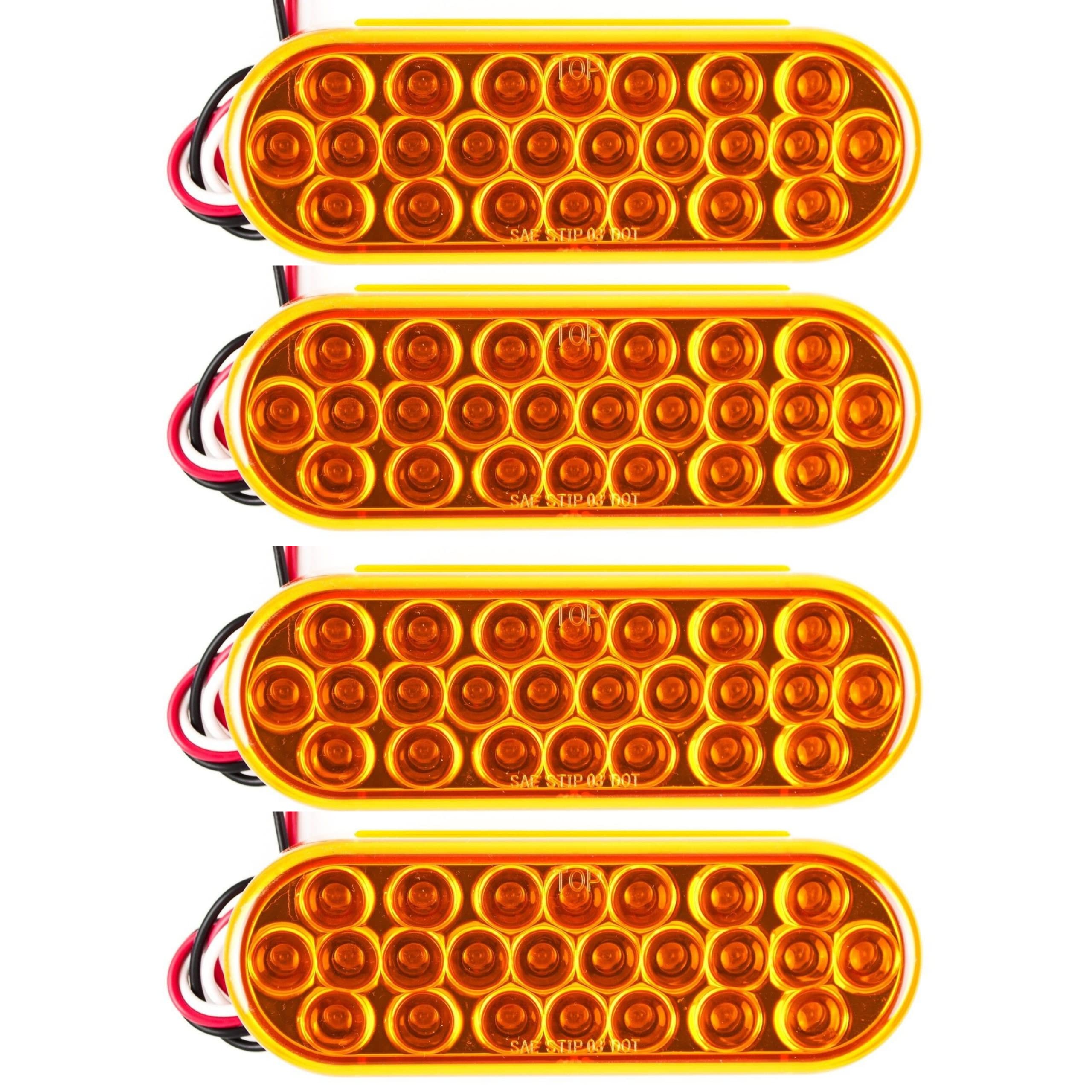Amber 6" Oval 24 LED Trailer Signal Mid Turn Stop Turn Tail Mid Ship Indicator Light DOT/SAE Certified IP67 Waterproof Headache Rack Backrack Truck Camper RV Flatbed 12V Bright
