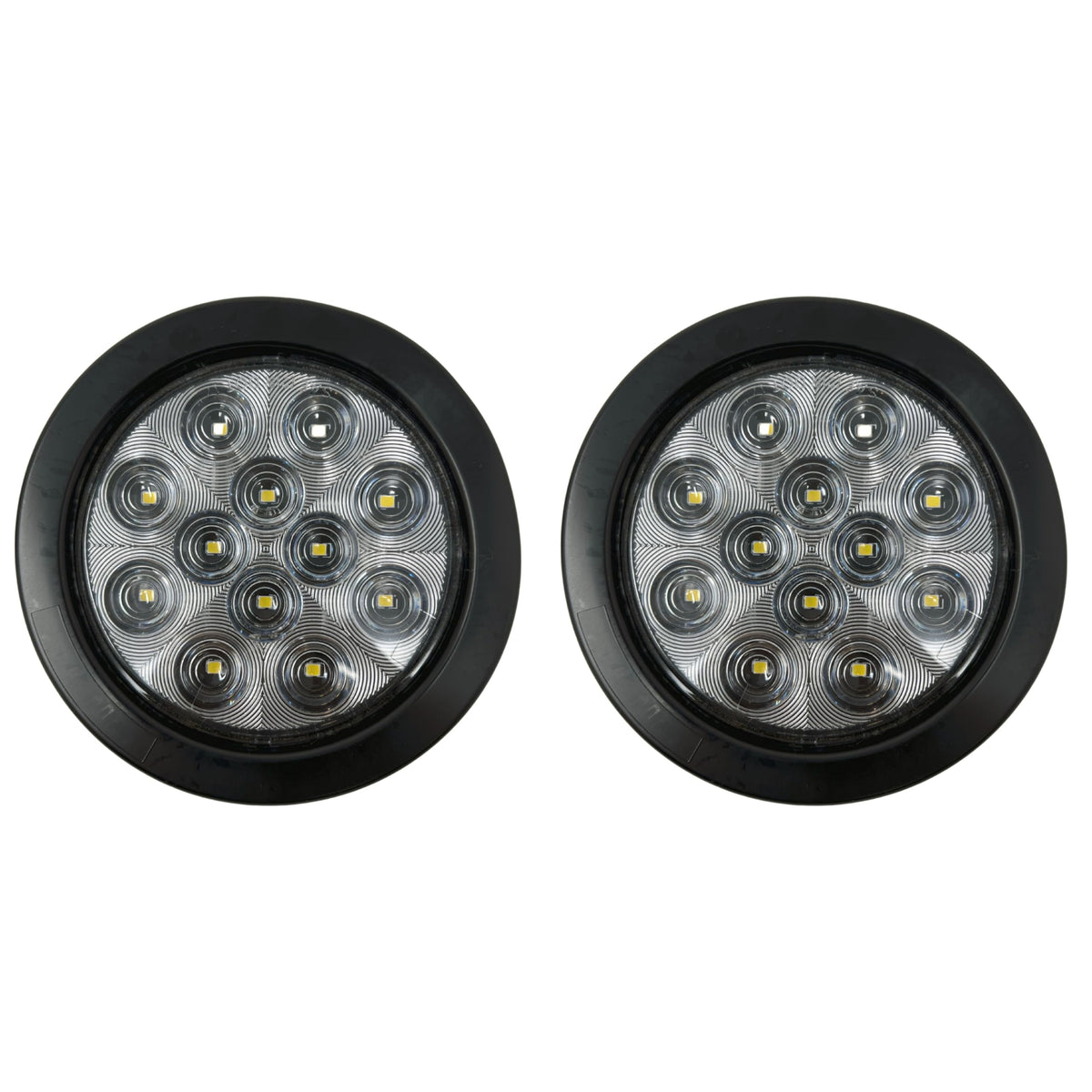 4" Inch Round 12 LED Red/White Trailer Tail Lights Kit Round Led Stop Turn Tail Back-up Reverse Fog Lights Reflective Lens Grommet 3-Prong Wire Pigtails for Truck Trailer RV 12V