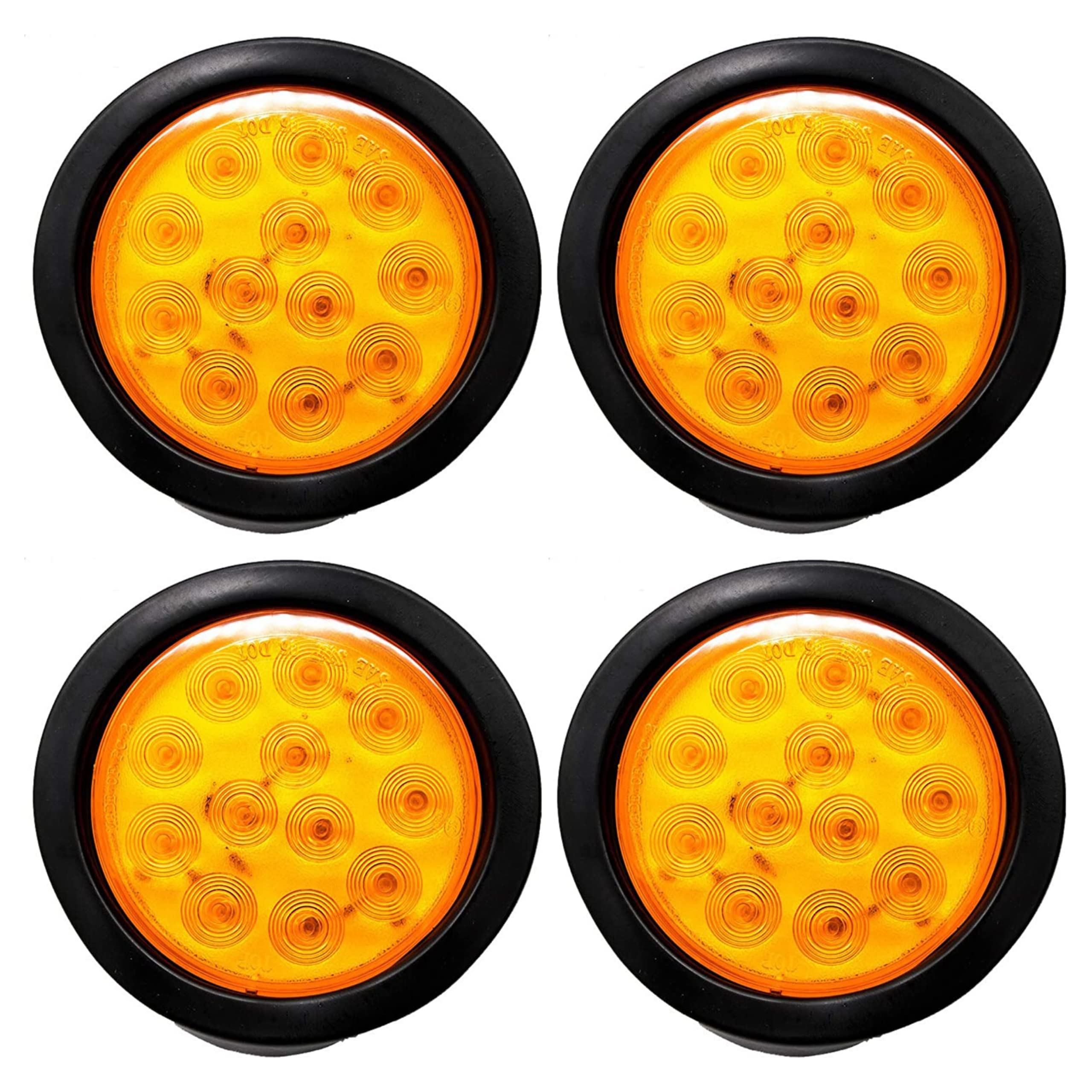 4" Inch White Red Amber 12 LED Round Stop/Turn/Tail/Reverse/Backup/Mid Turn/Signal Trailer Light Kit with 3 wire Pigtail Plug & Grommet