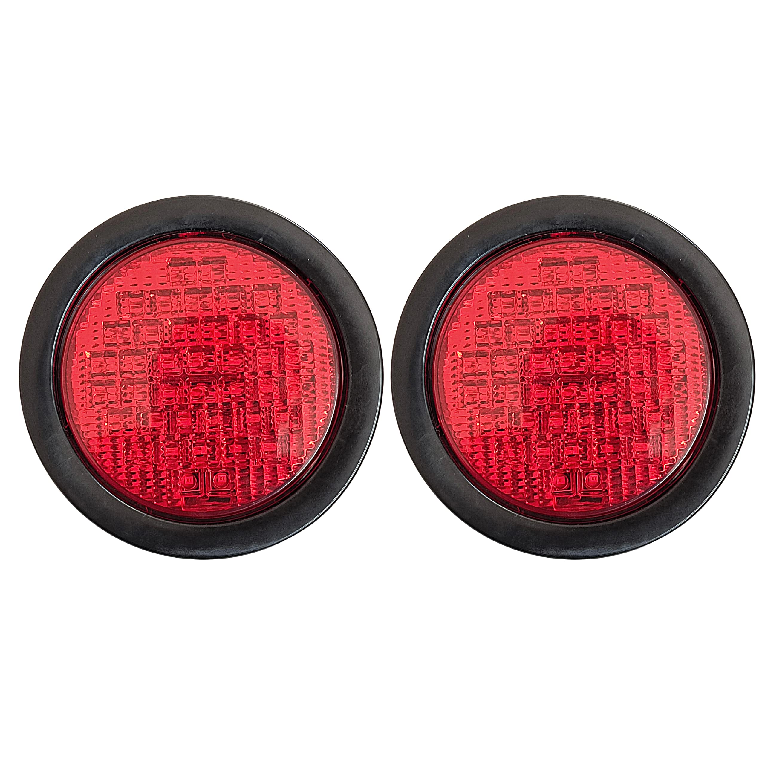 4" Inch Round 40 LED Diodes Stop Turn Tail Reverse Backup Signal Sealed Lights Red/White/Amber Assembly Rubber Mount for Trucks Trailers RV Boat Waterproof