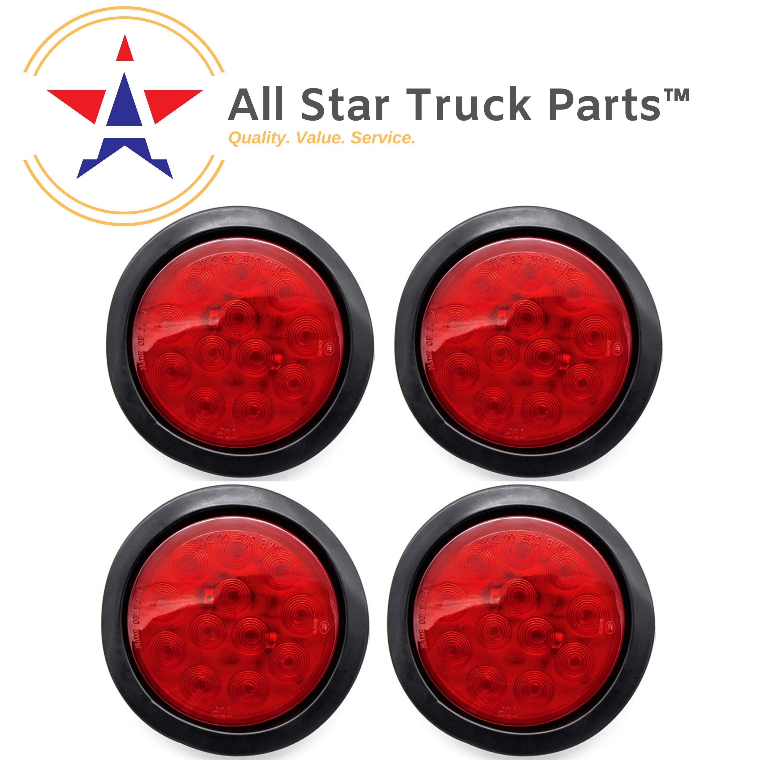 4" Inch White Red Amber 12 LED Round Stop/Turn/Tail/Reverse/Backup/Mid Turn/Signal Trailer Light Kit with 3 wire Pigtail Plug & Grommet