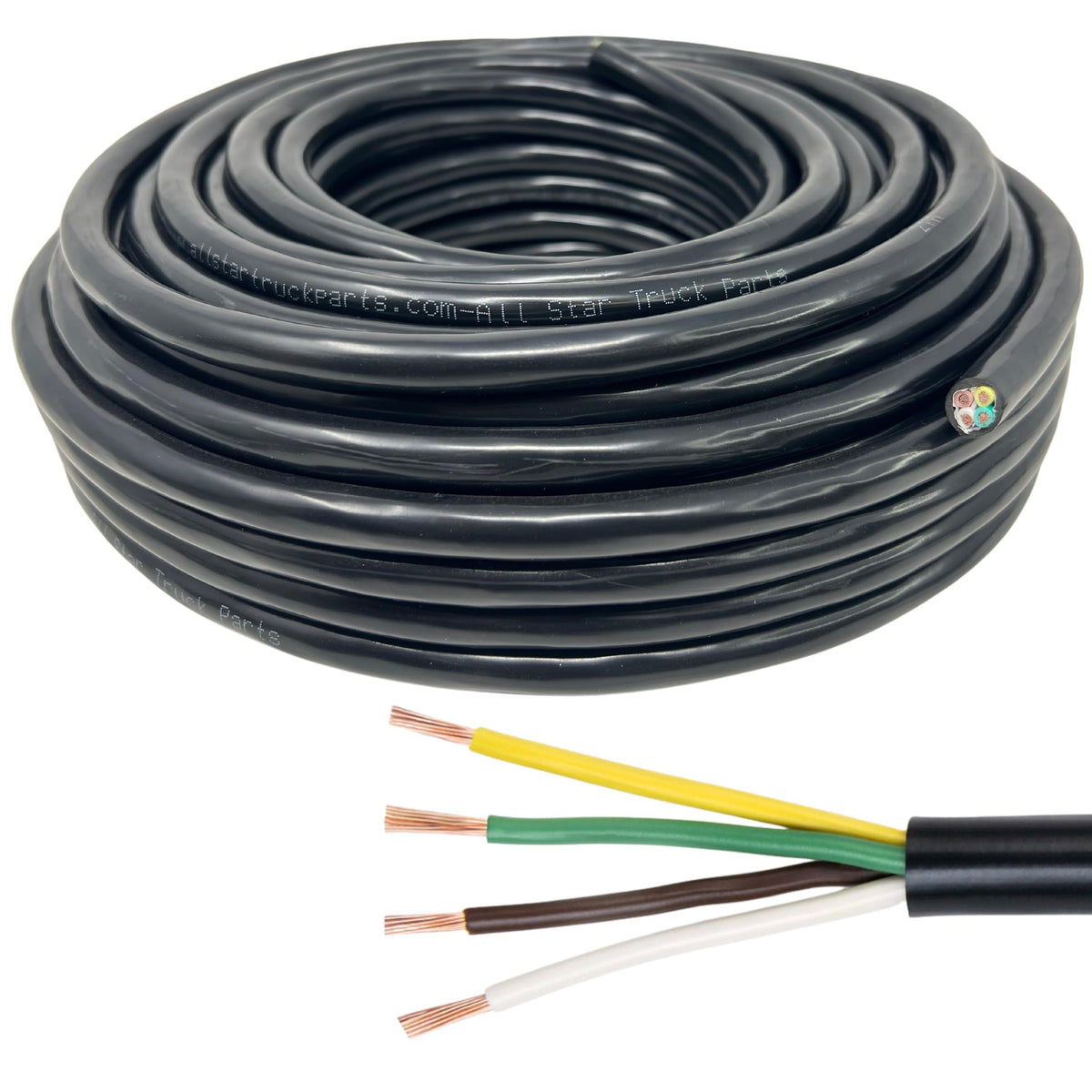 Heavy Duty 14 Gauge 4 Way CCA Conductor Wire RV Trailer Cable Cord Insulated Stranded Copper Clad Aluminum 4 Conductor Color Coded PC P2 DOT FMVSS 108/SAE Approved