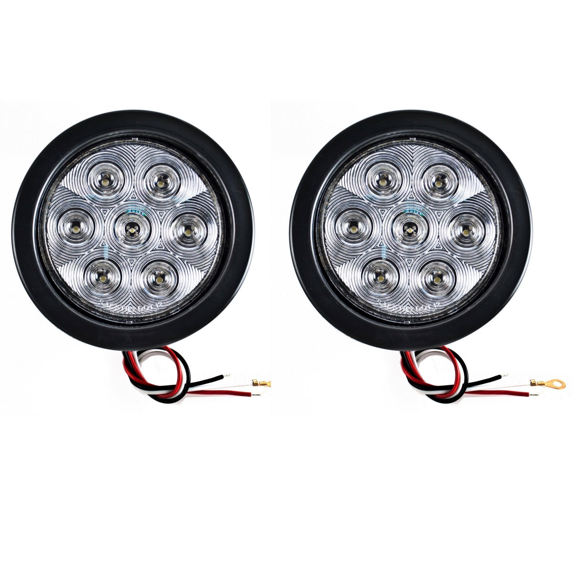 4" Inch Round 7 LED Red/White Trailer Tail Lights Kit Round Led Stop Turn Tail Back-up Reverse Fog Lights Reflective Lens Grommet 3-Prong Wire Pigtails for Truck Trailer RV 12V