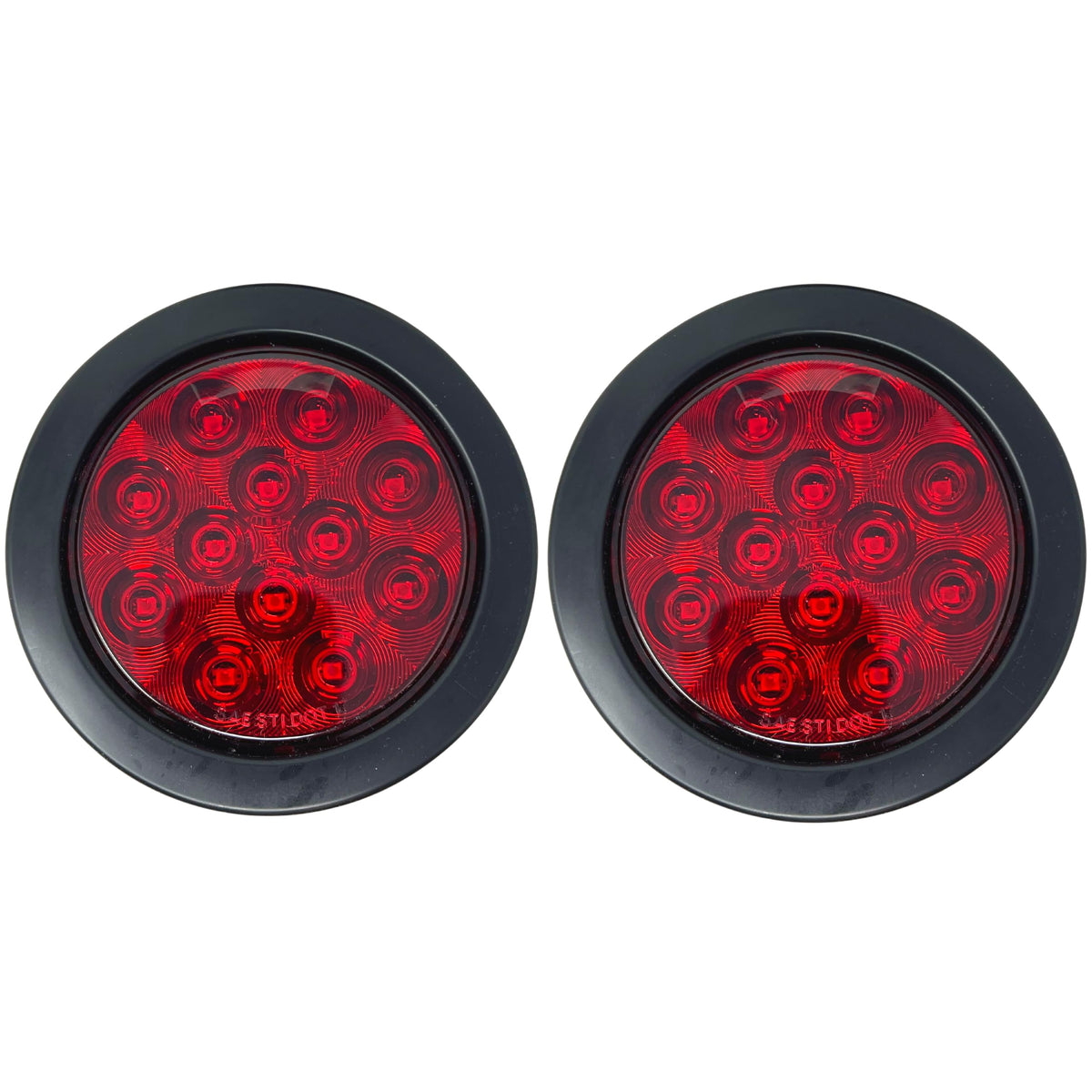 4" Inch Round 12 LED Red/White Trailer Tail Lights Kit Round Led Stop Turn Tail Back-up Reverse Fog Lights Reflective Lens Grommet 3-Prong Wire Pigtails for Truck Trailer RV 12V