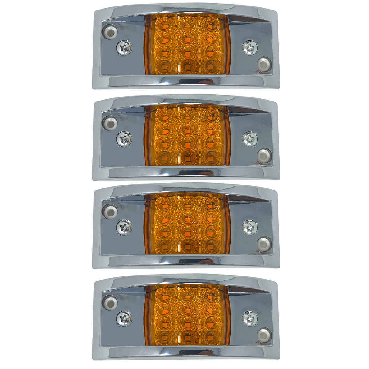 Amber Rectangular 4-4/5" Armored-Style Clearance Side Marker Light Chrome 12LED, Rectangle Led Trailer Clearance Lights, Surface Mount Led Lights