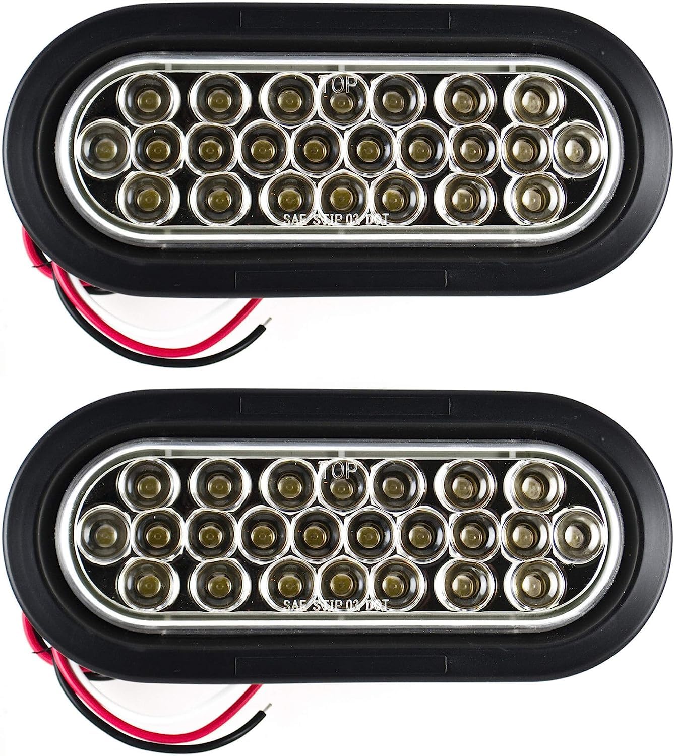 [Red/White/Amber 6" Oval 24 LED Trailer Tail Light Kit [DOT Certified] [with Grommets & Plugs] [IP67 Waterproof] Stop Brake Turn Reverse Back Up Headache Rack Backrack Flatbed RV