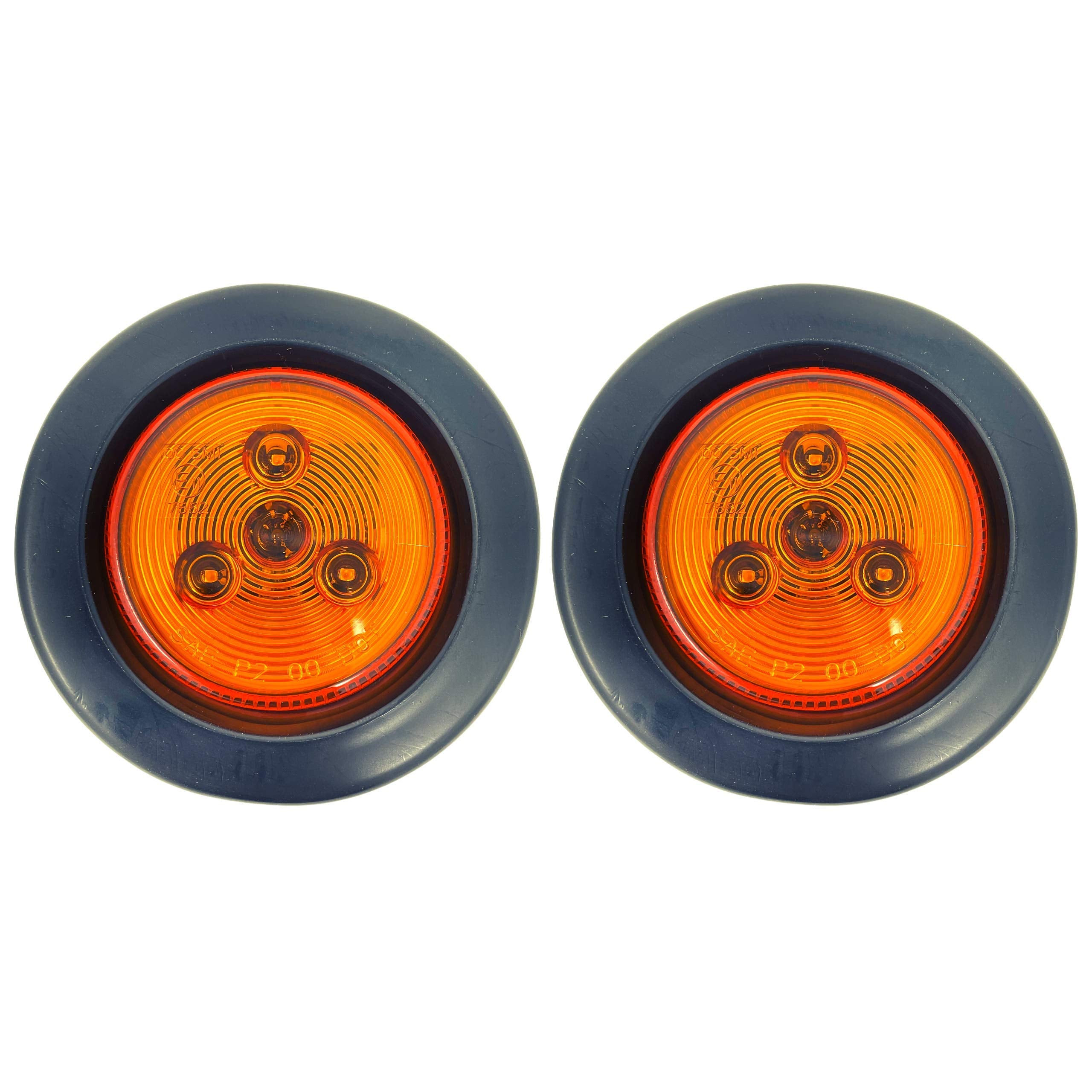 2.5" Red/Amber 3 LED Round Side Marker Clearance Lights Grommet Flush Mount, Sealed Truck Trailer with Reflex Lens, IP67 Waterproof- Super Bright DOT SAE P2 FMVSS 180