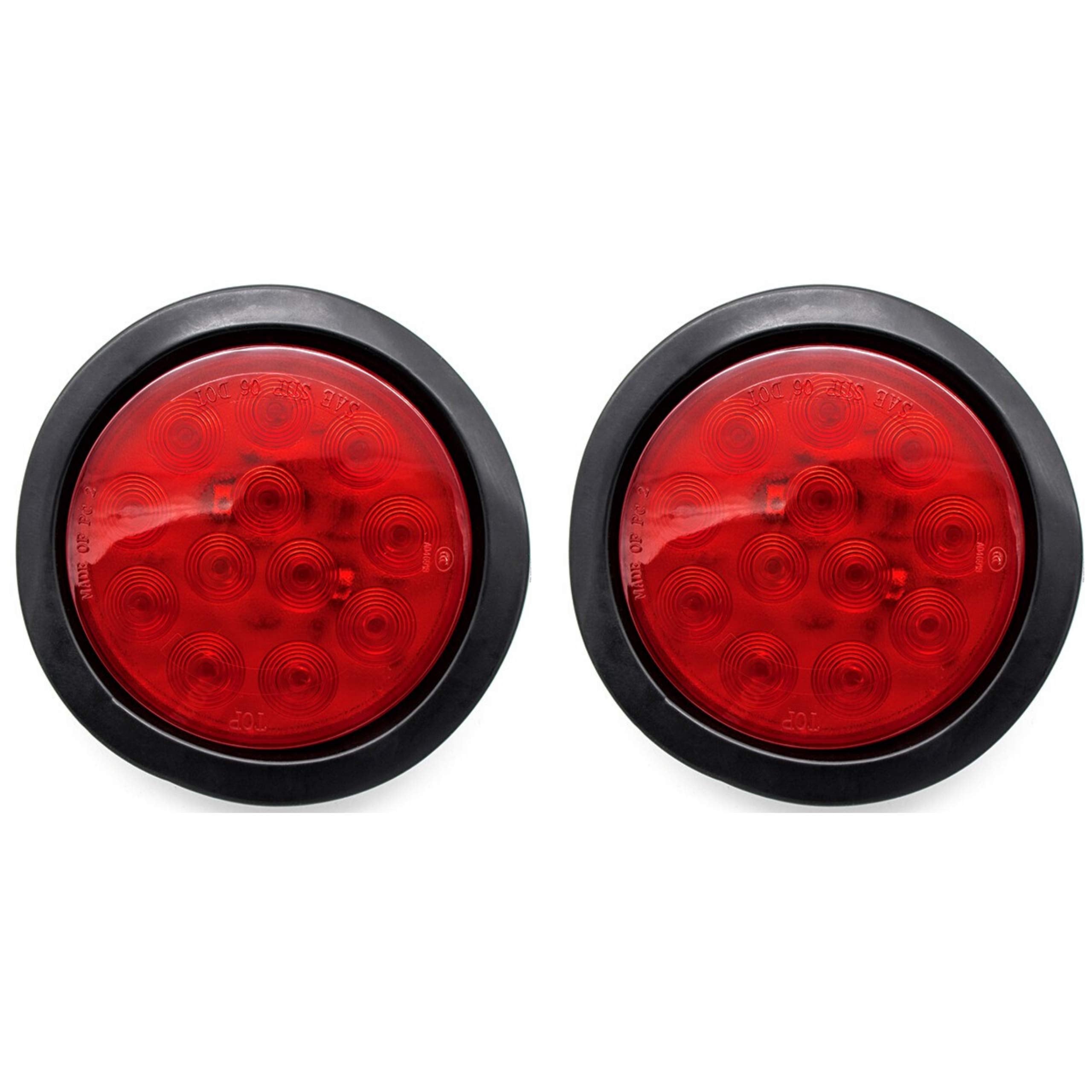 4" Inch White Red Amber 12 LED Round Stop/Turn/Tail/Reverse/Backup/Mid Turn/Signal Trailer Light Kit with 3 wire Pigtail Plug & Grommet
