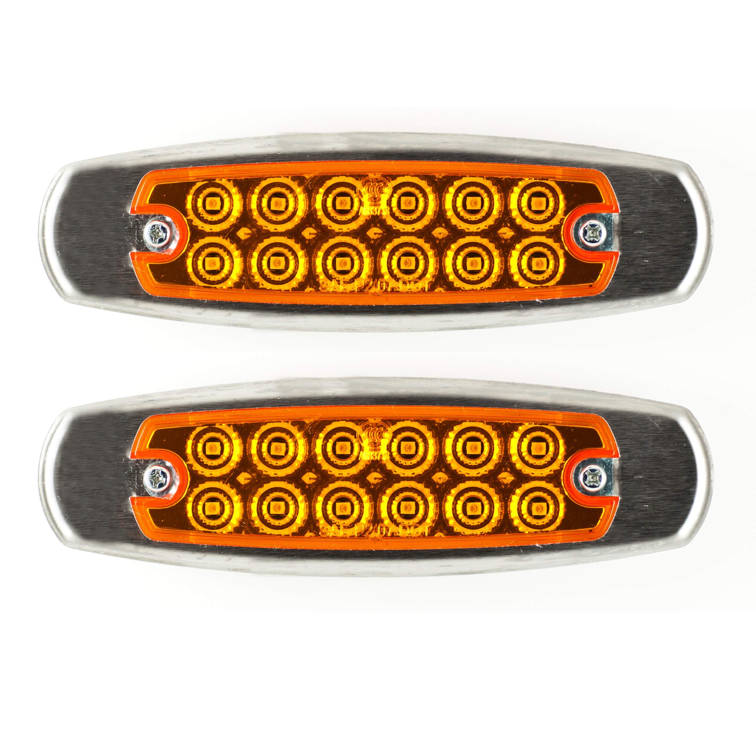 6.2" LED Marker Clearance Light 12 LED Amber/Red Trailer Lights Surface Mount Sealed 6-1/5" Amber/Red Rectangular Spyder Fish Shape Marker & Clearance Lights Stainless Steel Rim Bezel 12V