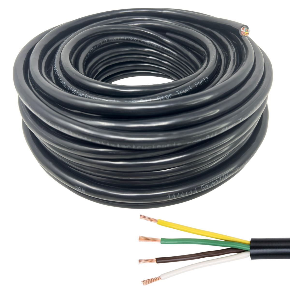 Heavy Duty 14 Gauge 4 Way Conductor Wire RV Trailer Cable Cord Insulated Stranded Pure Copper 100% Copper Conductor Color Coded PC P2 DOT FMVSS 108/SAE Approved 14/4