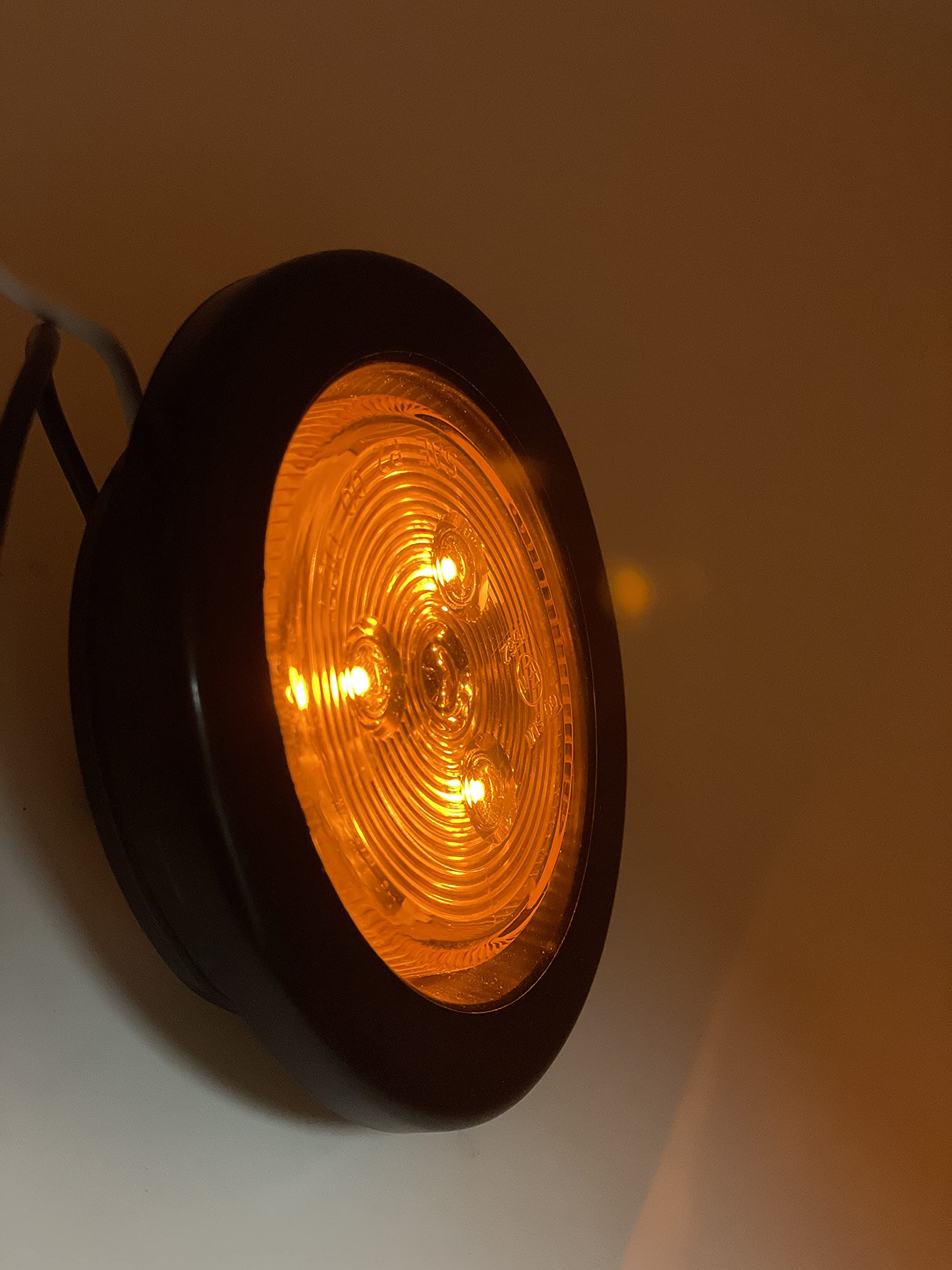 2.5" Red/Amber 3 LED Round Side Marker Clearance Lights Grommet Flush Mount, Sealed Truck Trailer with Reflex Lens, IP67 Waterproof- Super Bright DOT SAE P2 FMVSS 180