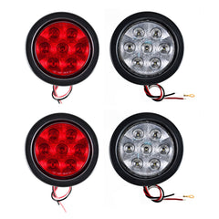 4" Inch Round 7 LED Red/White Trailer Tail Lights Kit Round Led Stop Turn Tail Back-up Reverse Fog Lights Reflective Lens Grommet 3-Prong Wire Pigtails for Truck Trailer RV 12V